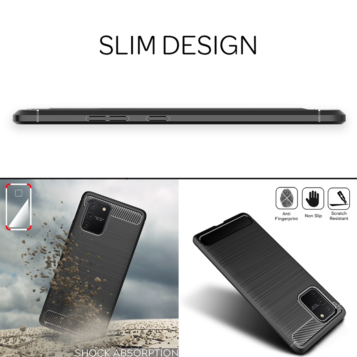 NALIA Carbon-Look Silikon Hülle, S10 Galaxy Backcover, Samsung, Lite, Schwarz