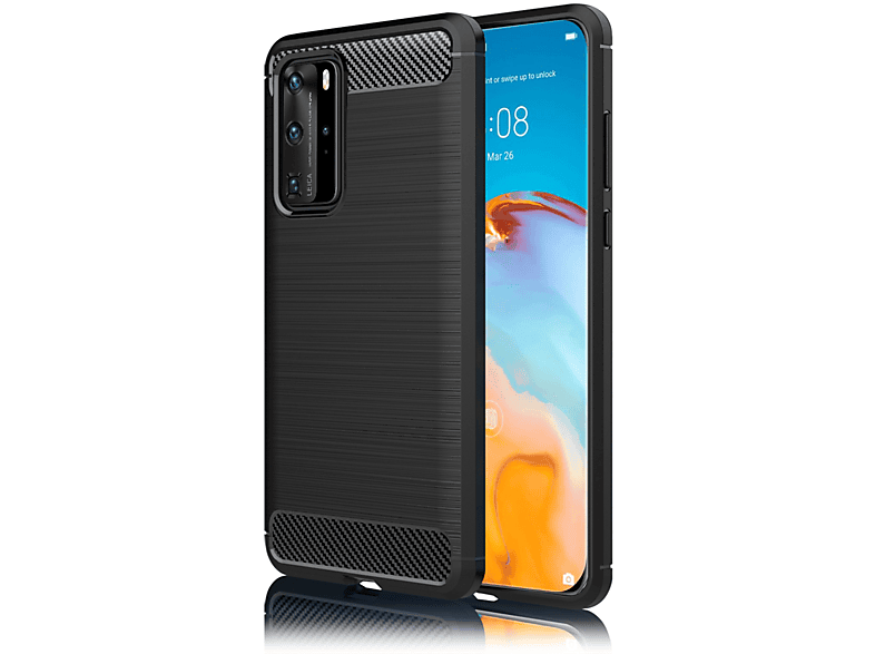 NALIA Carbon-Look Silikon Hülle, Backcover, Huawei, P40 Pro, Schwarz