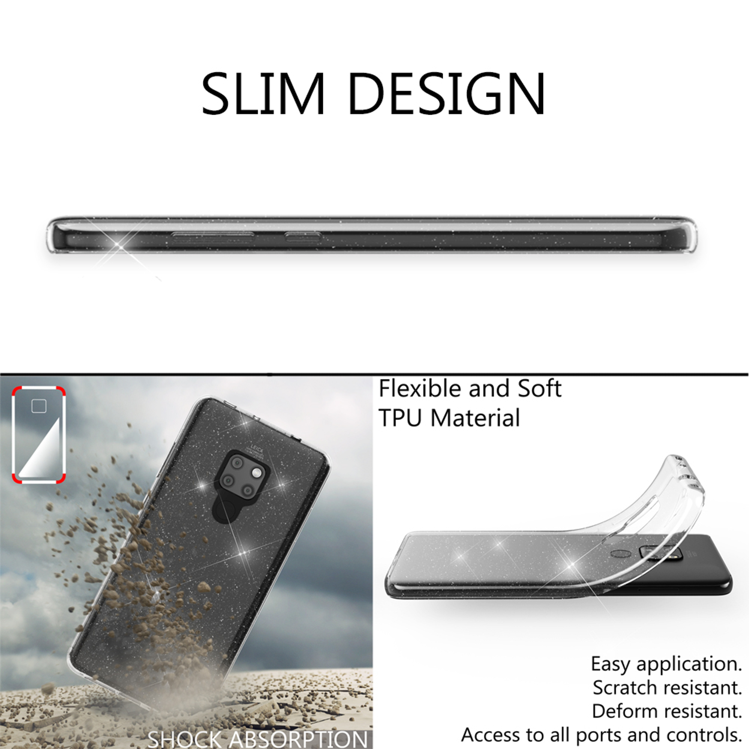 Eine Handyhülle mit Glitzerdesign. Stoßdämpfung, flexibles TPU-Material, einfache Anwendung.