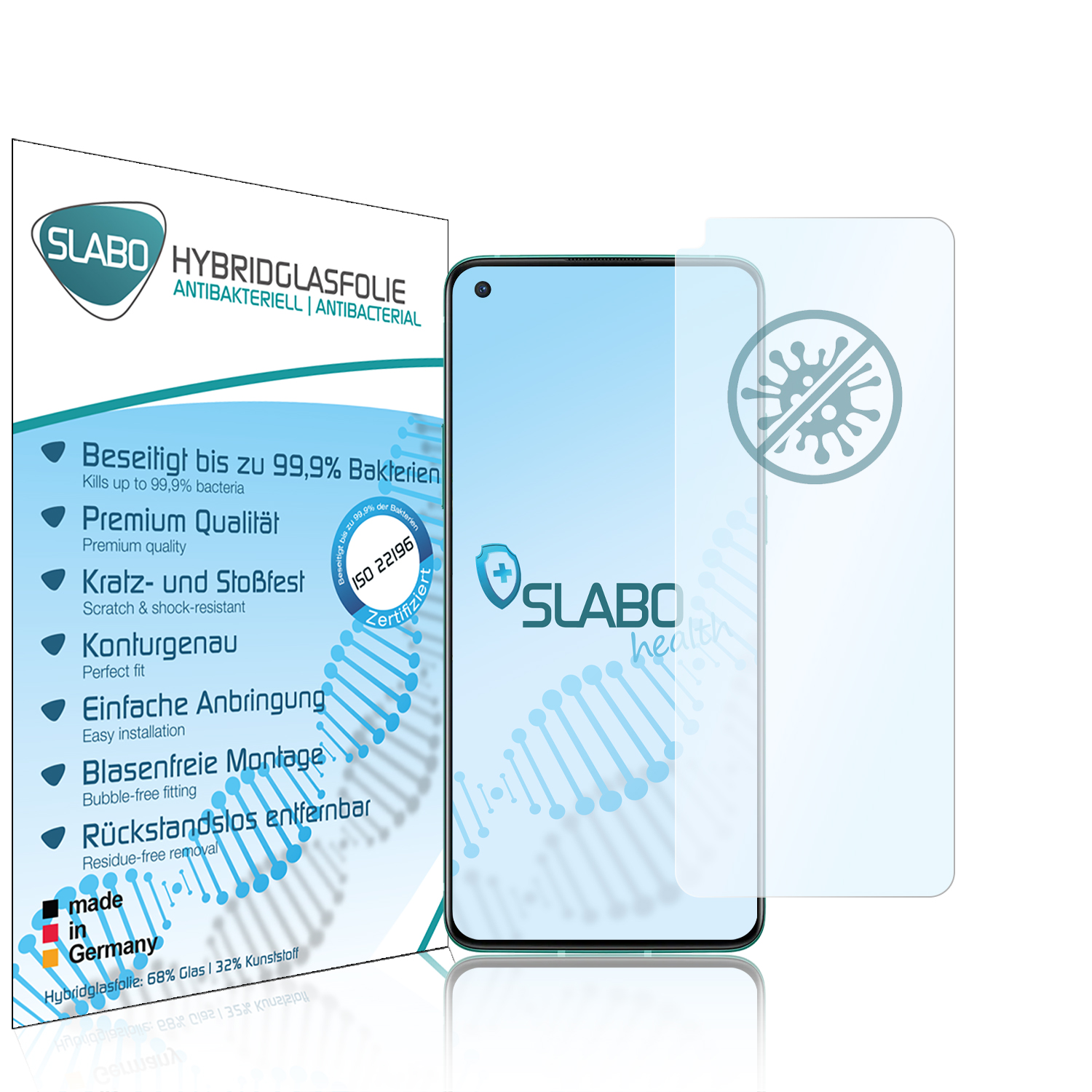 OnePlus Displayschutz(für flexible SLABO antibakterielle 8T Hybridglasfolie (5G))