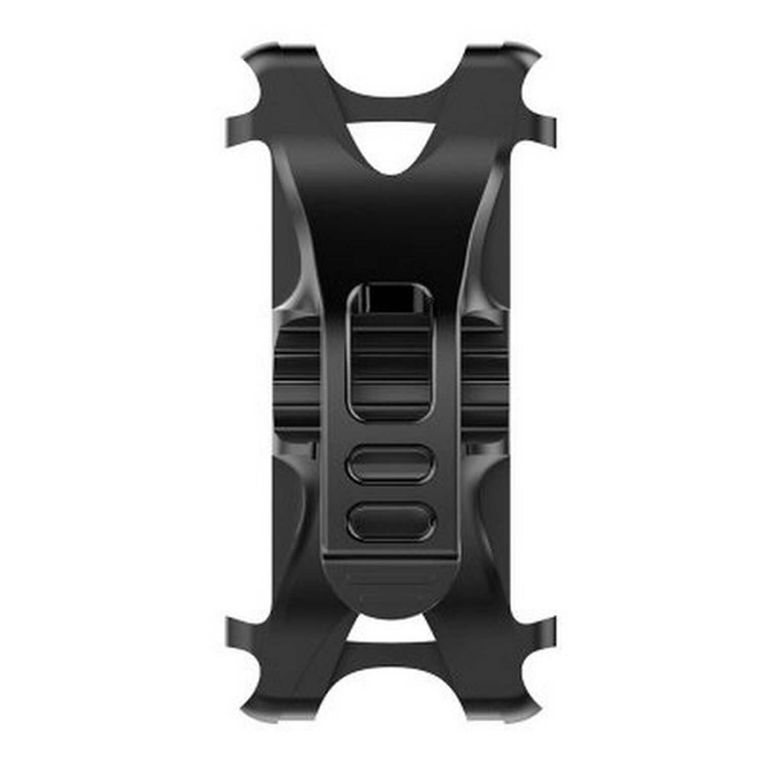 Schwarzer Telefonhalter mit einzigartigem Design, mit einer Form, mit der ein Telefon gehalten werden kann.