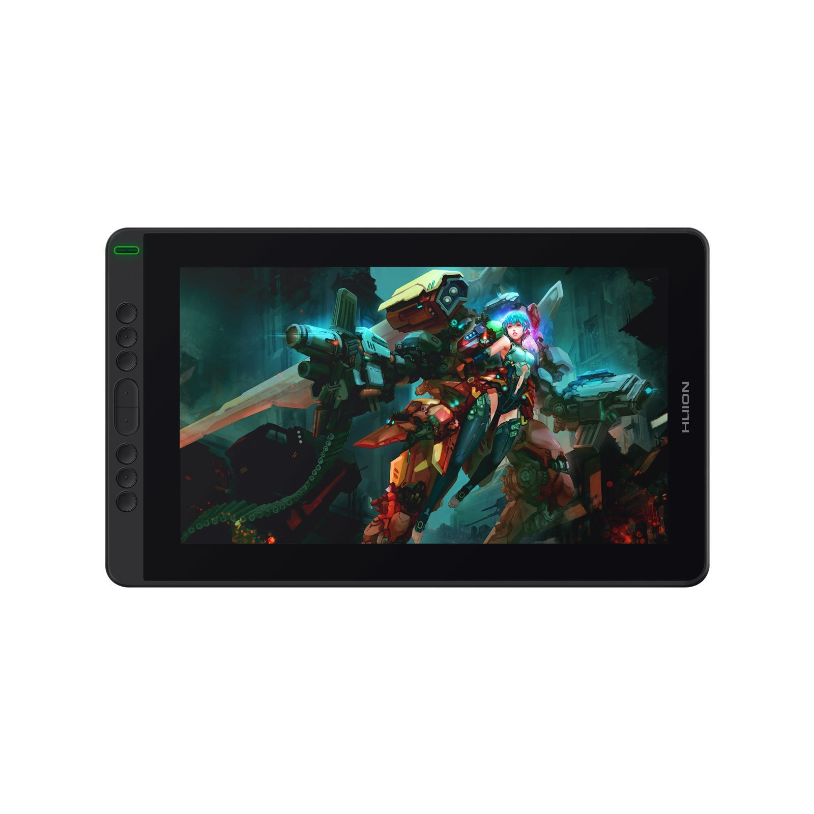 Cyfrowy tablet graficzny z kolorowym dziełem sztuki na ekranie.