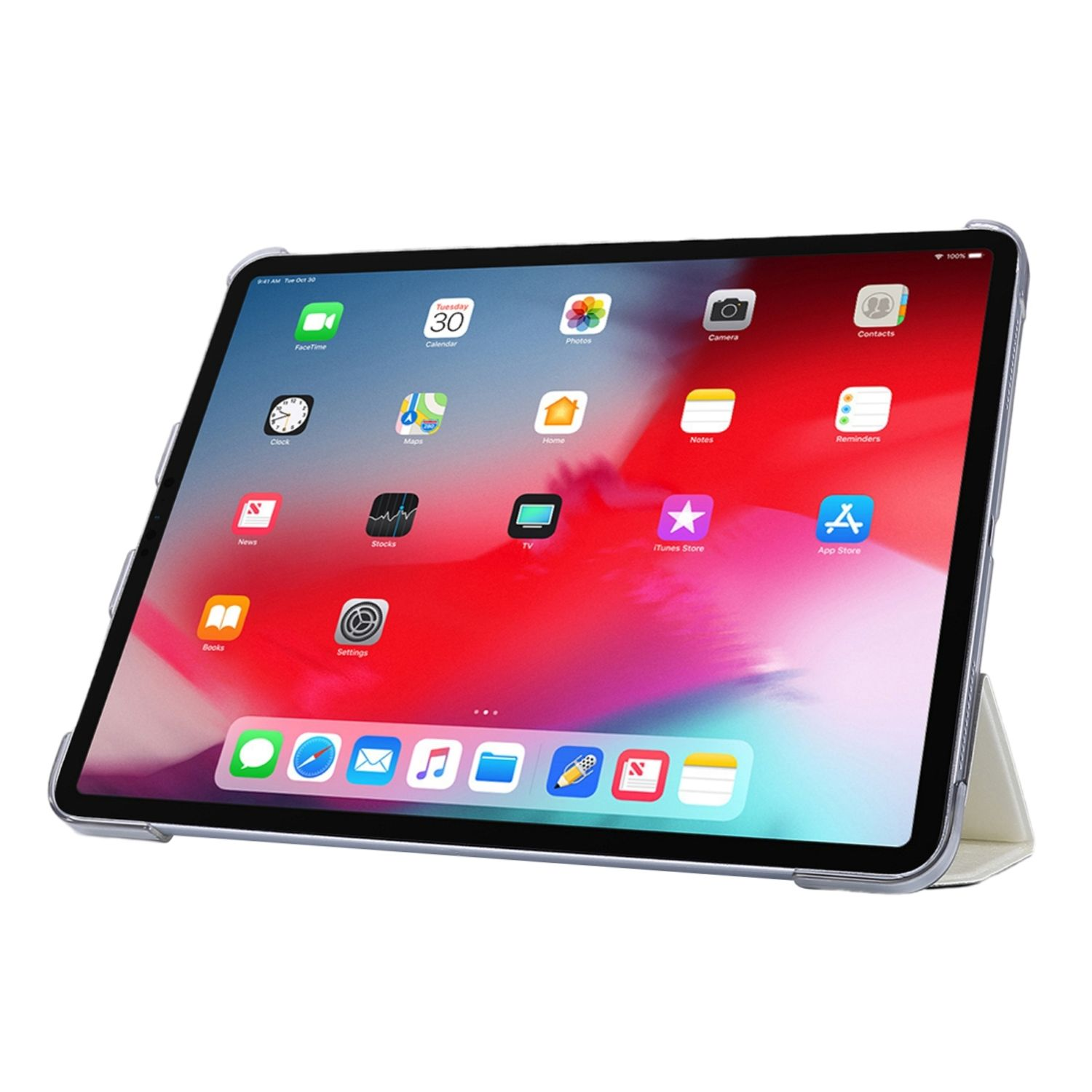 iPad mit Hülle. Der Bildschirm zeigt die Kalender-App und ein Datum.