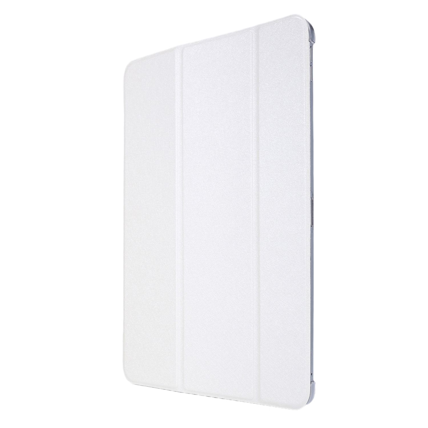 Weiße Tablet-Hülle, gefaltet. Drei Abschnitte. Weißer Hintergrund.