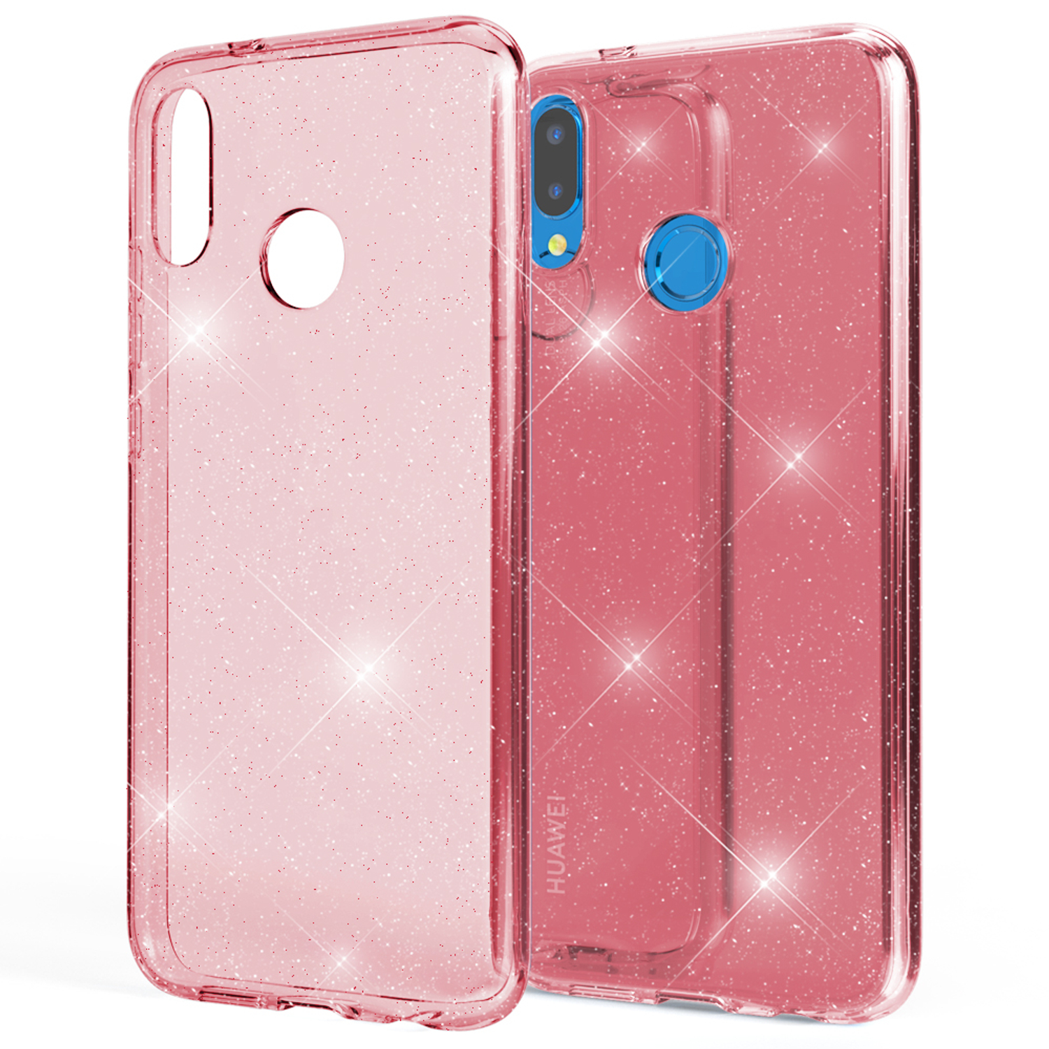 NALIA Glitzer Pink Backcover, Silikon Huawei, P20 Hülle, Lite, Klare