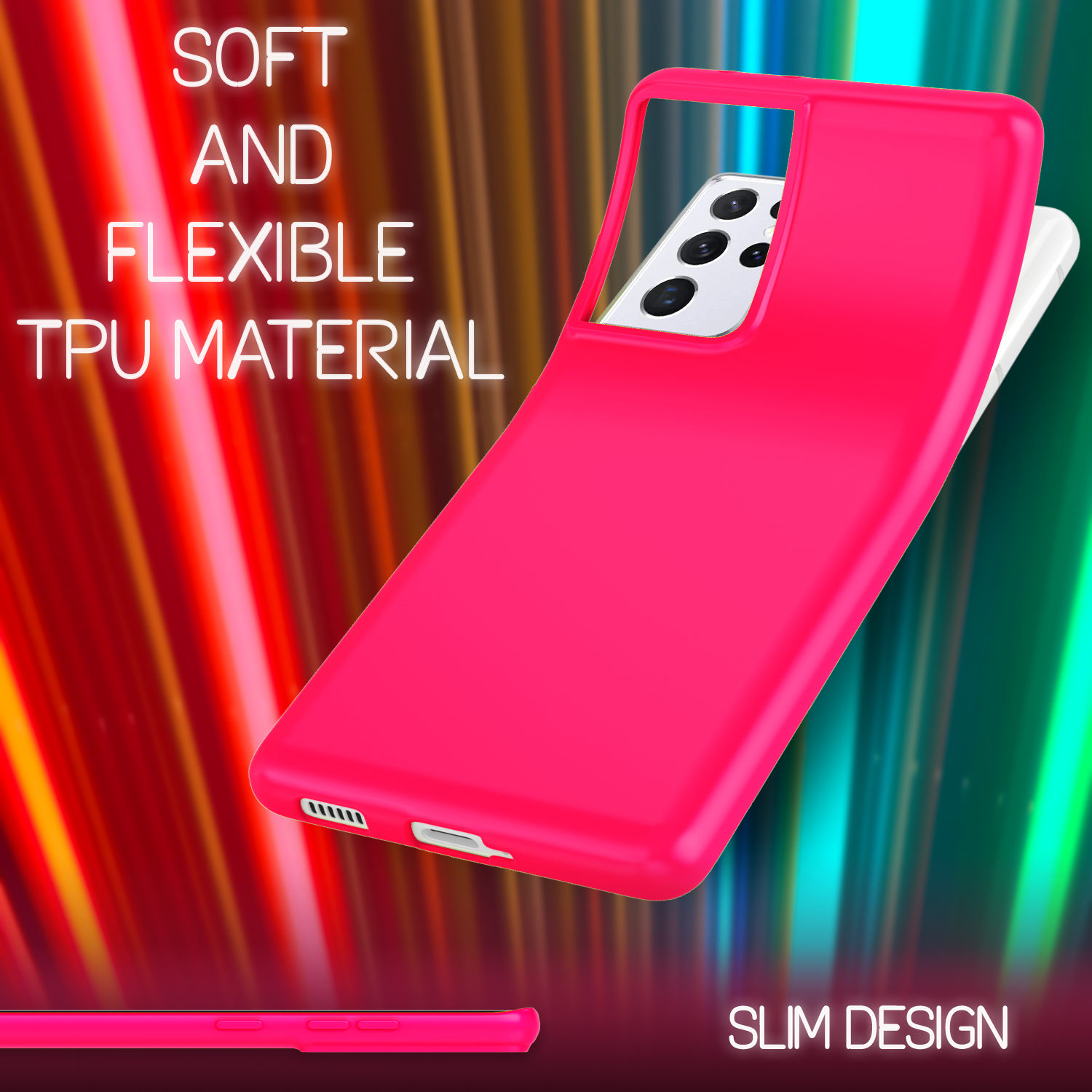 NALIA Silikon Pink Neon Samsung, Hülle, Ultra, S21 Backcover, Galaxy
