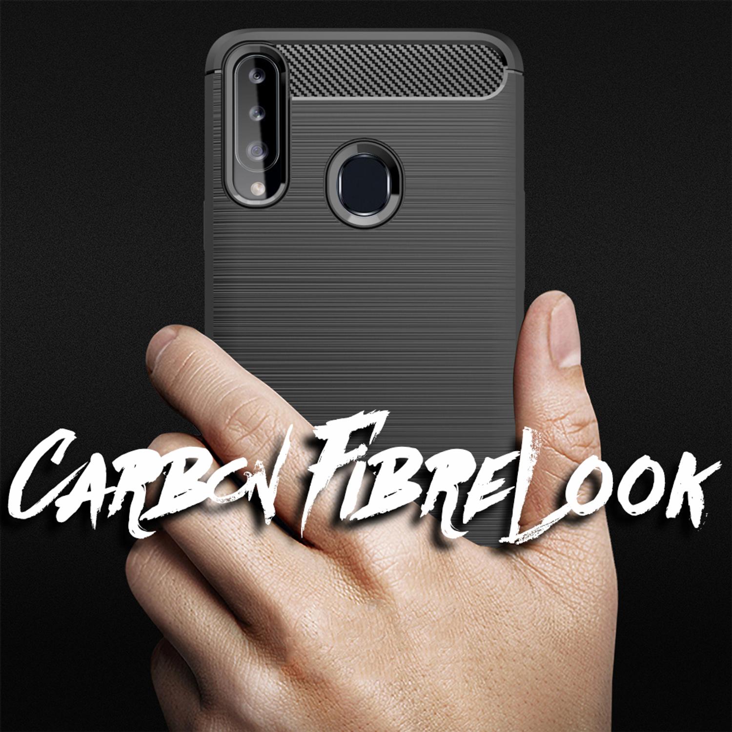 NALIA Carbon-Look Backcover, Schwarz Samsung, Galaxy A20s, Silikon Hülle