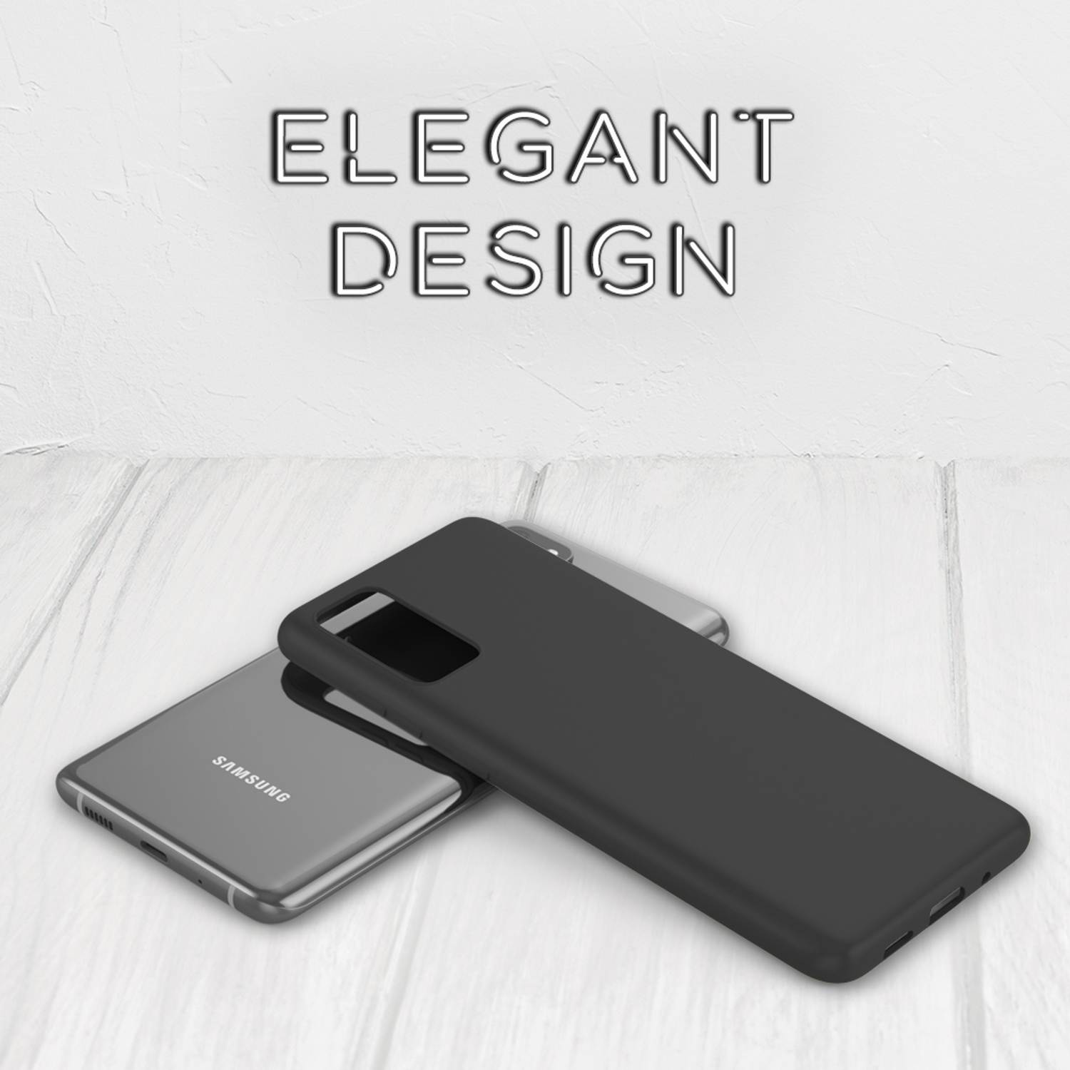 Zwei Smartphones, eines schwarz mit Hülle und eines silberfarben, auf heller Holzoberfläche.