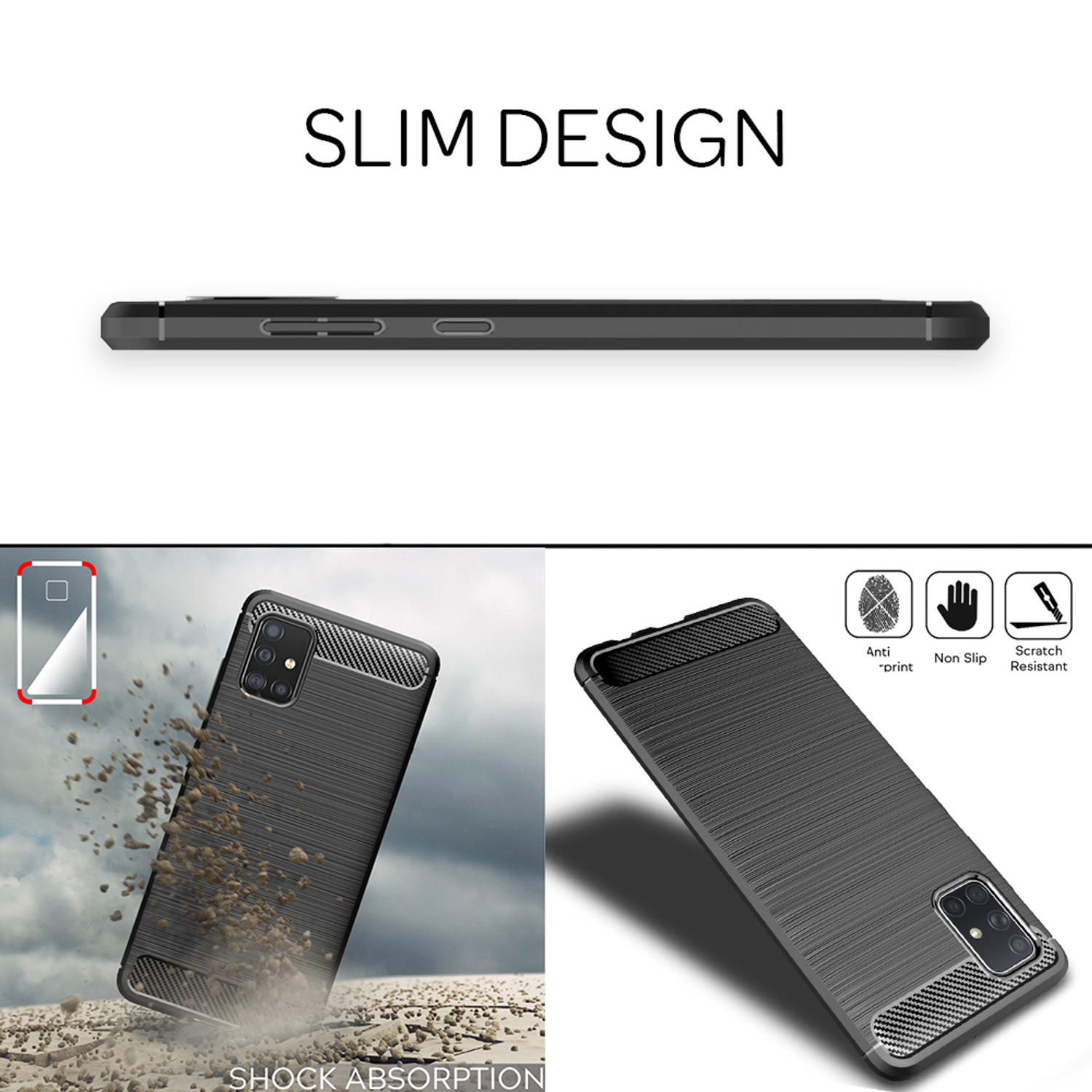 Schwarz Galaxy Carbon-Look Backcover, Silikon NALIA A51, Samsung, Hülle,