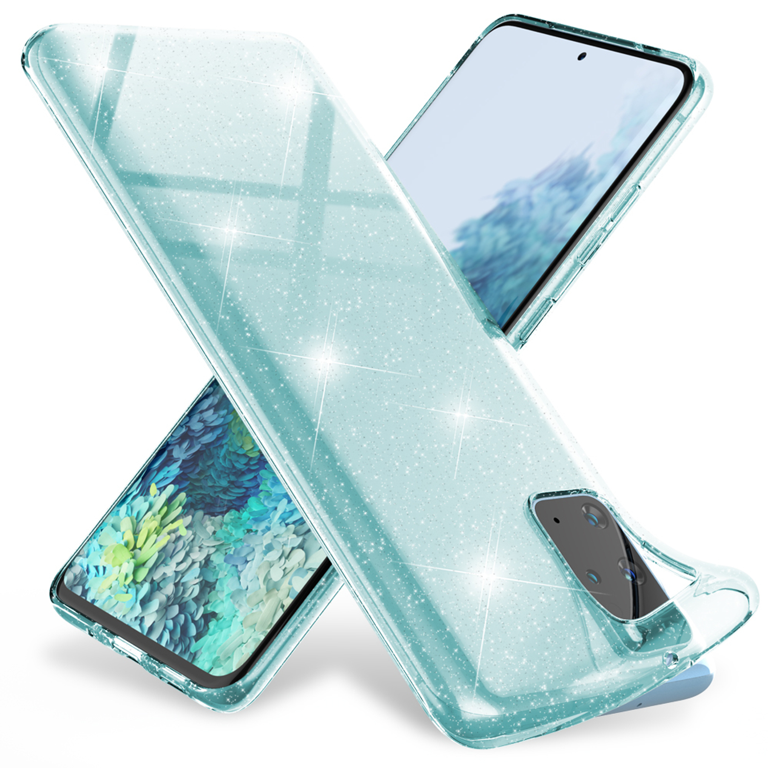 Samsung, Glitzer Hülle, Plus, Blau Galaxy Backcover, S20 NALIA Klare Silikon