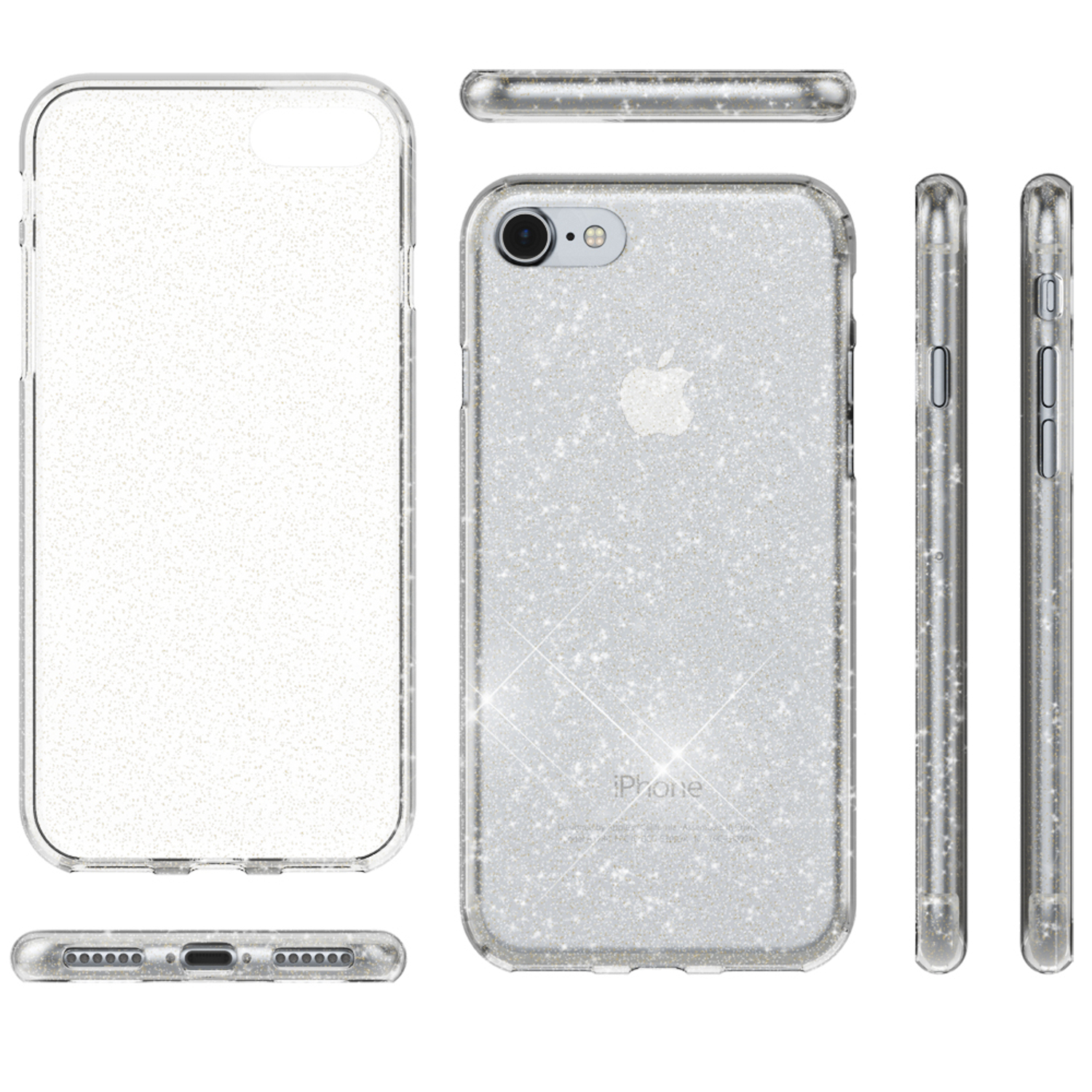NALIA Klare Silikon Hülle, Transparent 8 Apple, iPhone iPhone Glitzer Backcover, SE iPhone (2020), 7