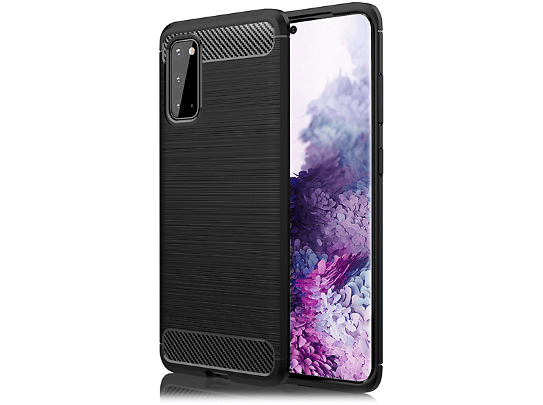 S20, Silikon Backcover, NALIA Carbon-Look Hülle, Samsung, Schwarz Galaxy