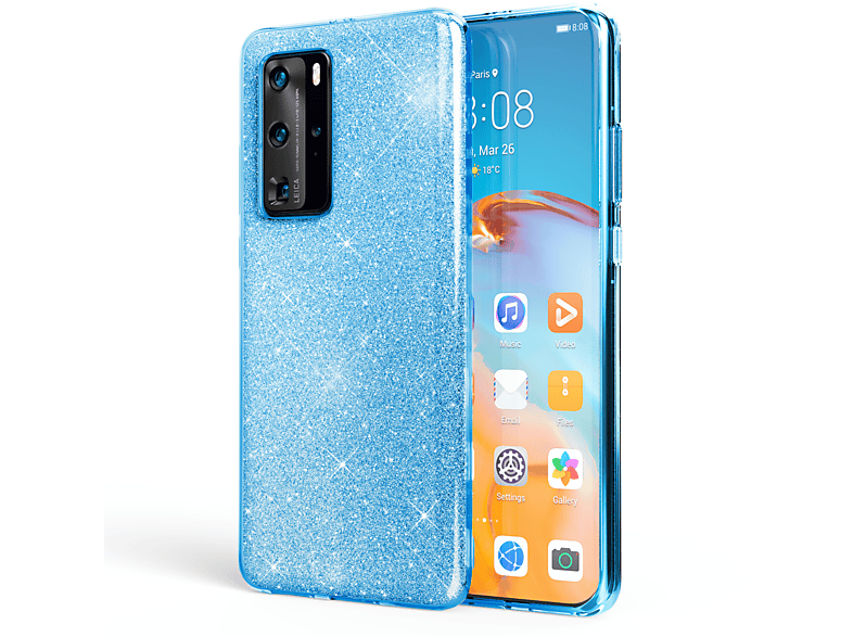Huawei P40 Pro Verre Trempé Coque Huawei P40 Pro Paillettes NALIA SHINEPOP - Silicone Brillant Protégé - Grip Antidérapant - Marque Berlin - Couleur Or Coque Glamour Sans éclats