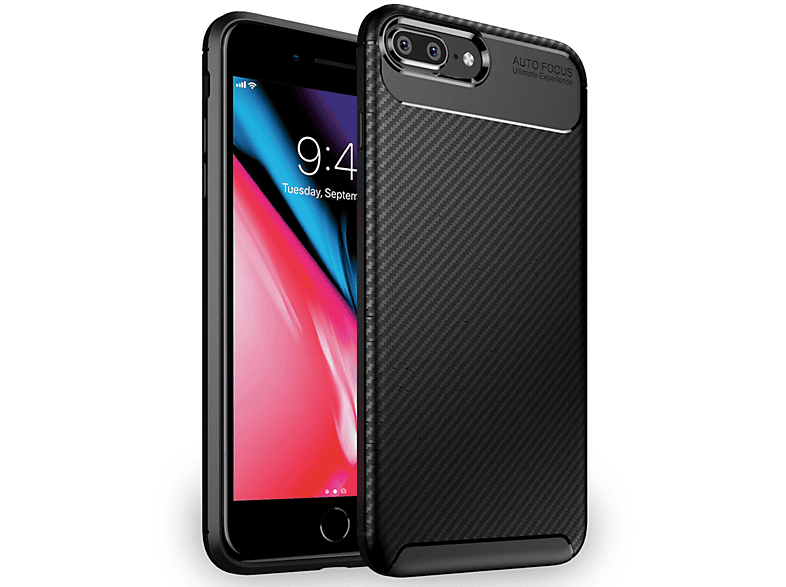 Schwarz Backcover, NALIA Silikon Plus, Hülle, Look iPhone 8 Carbon Apple,