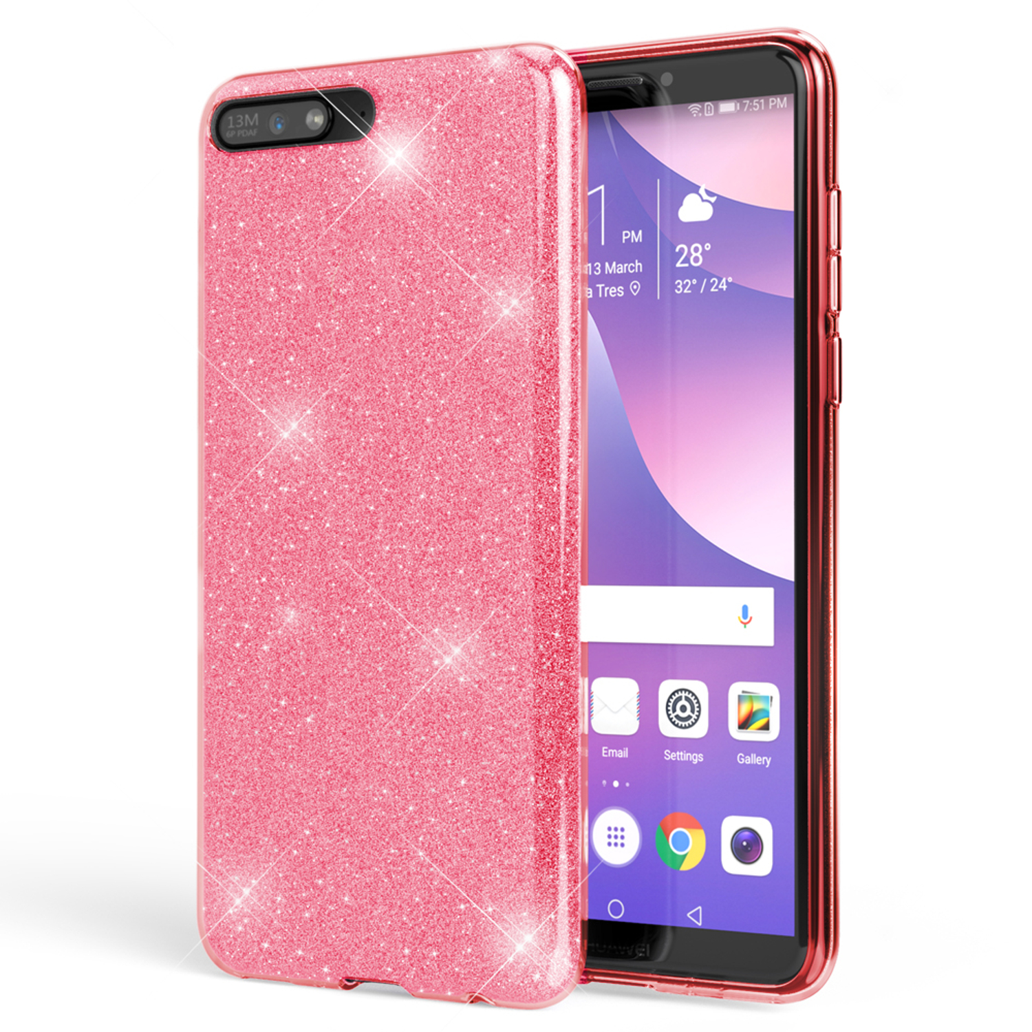 Glitzer NALIA Y6 Huawei, Pink Backcover, Hülle, (2018),