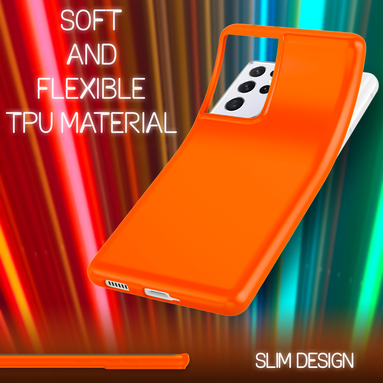 S21 NALIA Backcover, Silikon Samsung, Ultra, Neon Hülle, Orange Galaxy