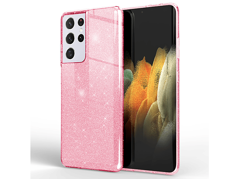 NALIA Glitzer Hülle, Ultra, S21 Backcover, Galaxy Pink Samsung