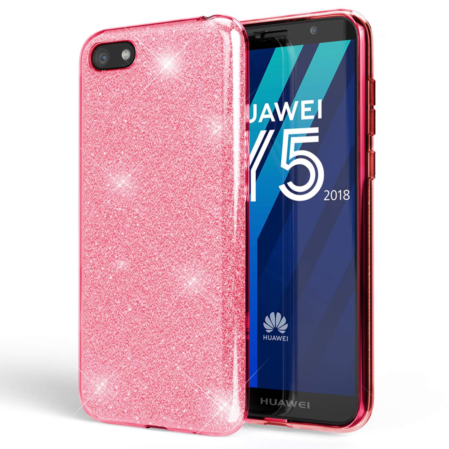(2018), NALIA Glitzer Huawei, Pink Hülle, Backcover, Y5