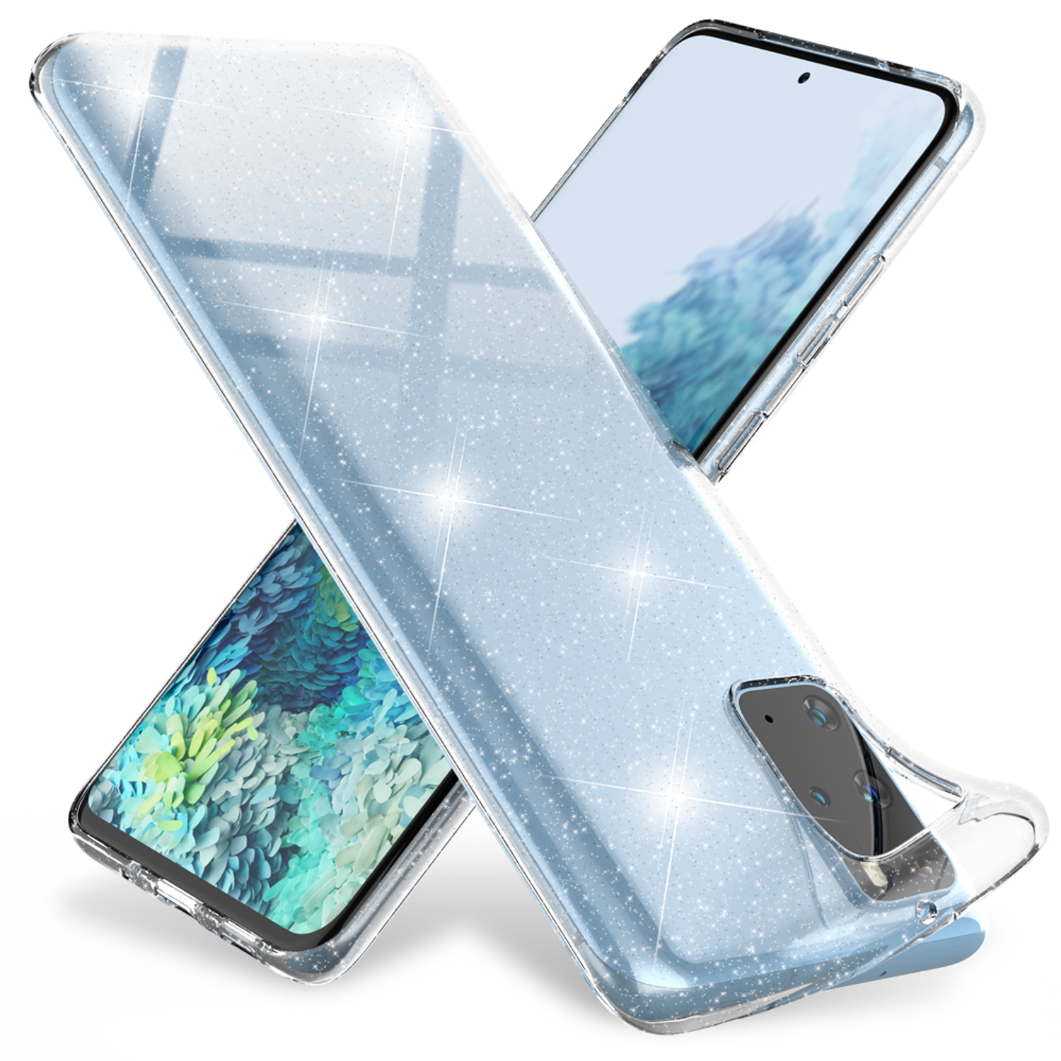 NALIA Samsung, Hülle, Galaxy Glitzer Plus, Klare Transparent Backcover, S20 Silikon