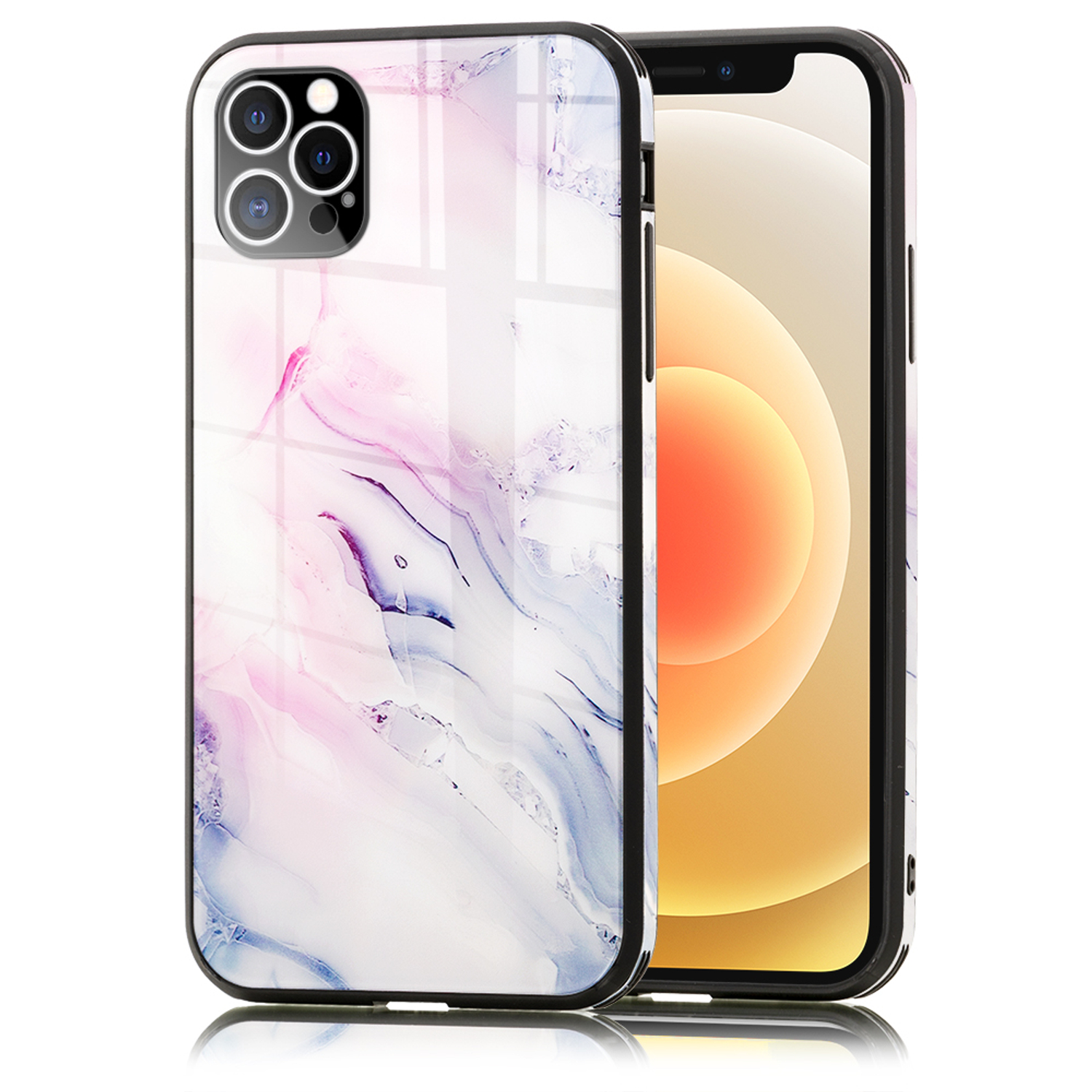 Funda de teléfono con diseño de mármol. El teléfono tiene un fondo amarillo.