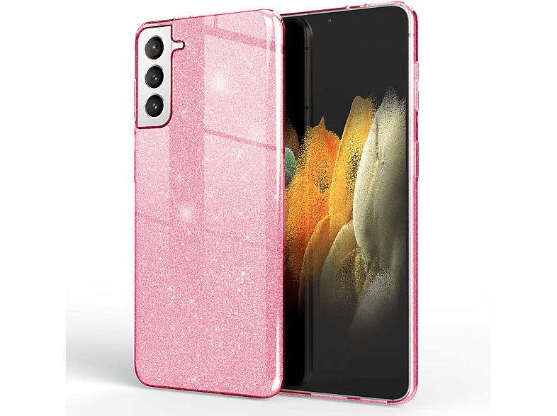 NALIA Glitzer Hülle, Galaxy S21 Backcover, Samsung, Pink Plus