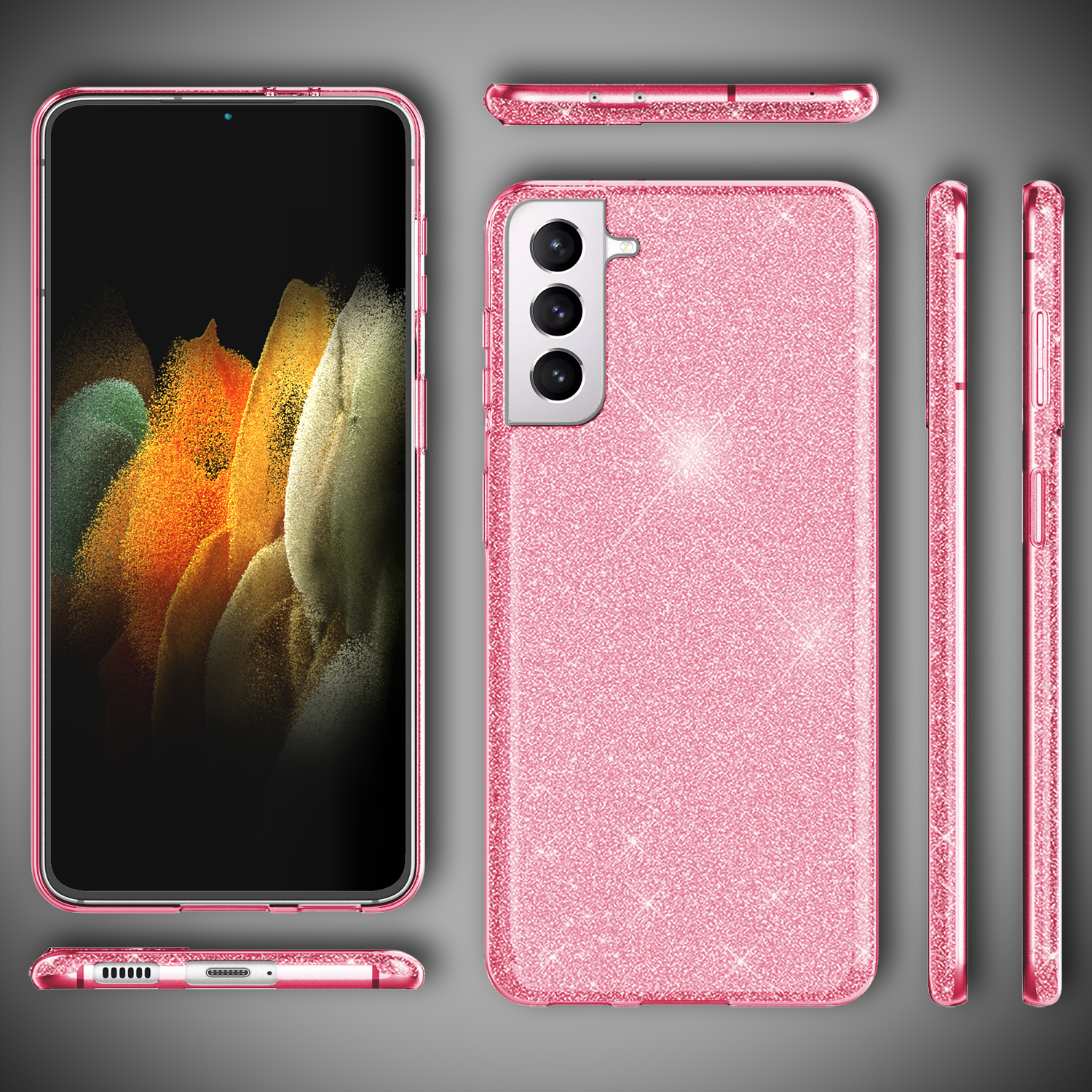 NALIA Glitzer Hülle, Galaxy S21 Backcover, Samsung, Pink Plus