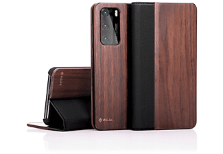 NALIA Echt Holz Flip Case Klapphülle mit Magnetverschluss, Flip Cover, Huawei, P40, Braun