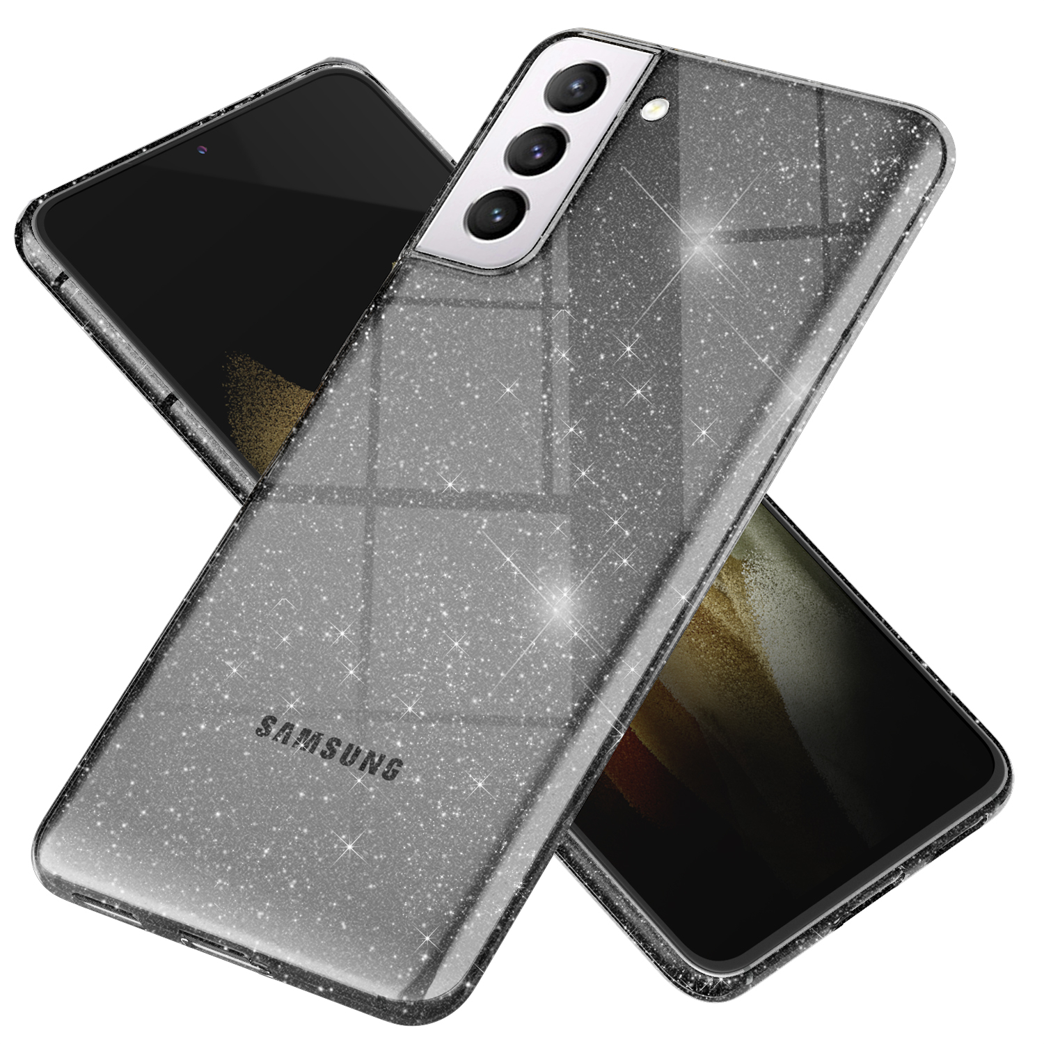 NALIA Klare Plus, Hülle, Silikon Galaxy S21 Glitzer Backcover, Schwarz Samsung