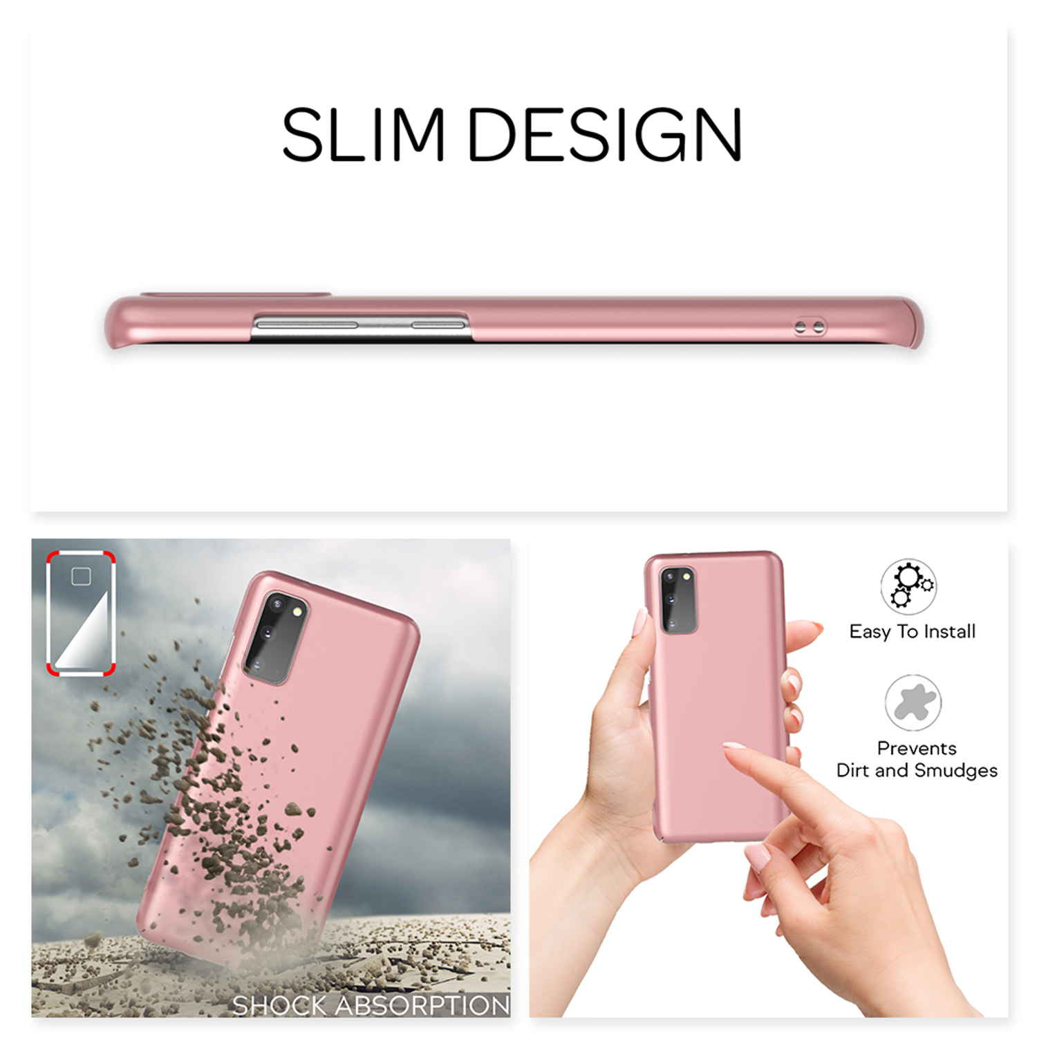 Rosa Handyhülle, schlankes Design. Stoßdämpfungsdetails. Einfach zu installieren und verhindert Schmutz.