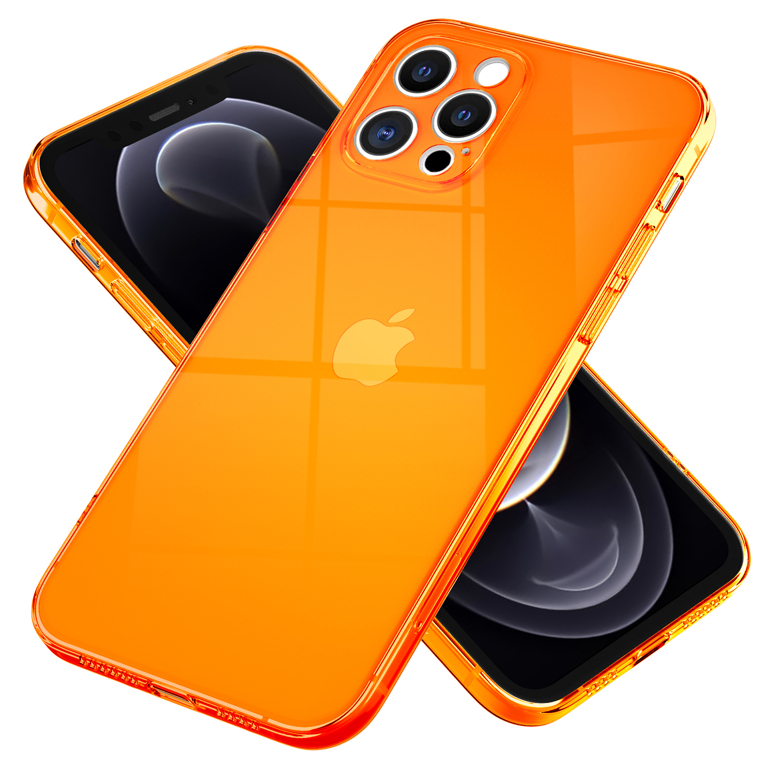 iPhone NALIA Max, 12 Hülle, Orange Neon Silikon Transparente Pro Backcover, Apple, Klar