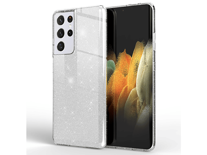 NALIA Glitzer Hülle, Backcover, Samsung, Galaxy Ultra, Silber S21