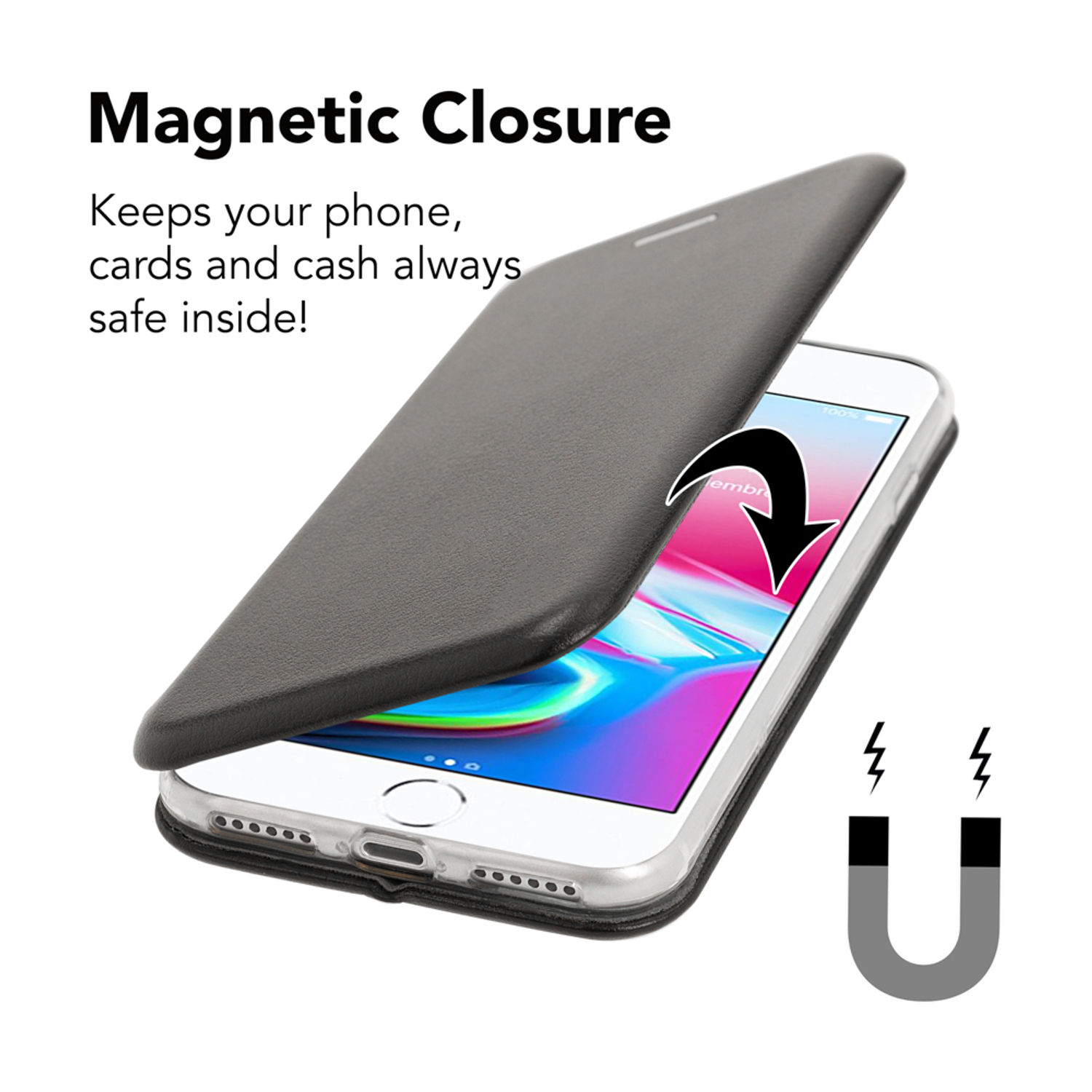 NALIA Flip Case Magnetverschluss, (2020), Cover, 7 mit 8 iPhone Klapphülle Flip iPhone Apple, SE iPhone Schwarz
