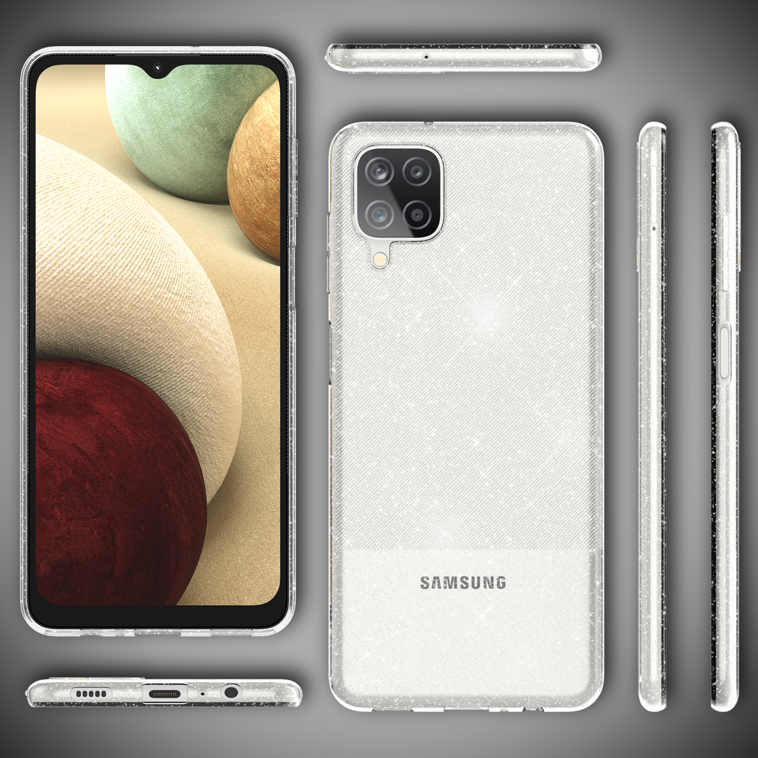 Samsung, Galaxy Silikon Hülle, A12, Klare Transparent Glitzer NALIA Backcover,
