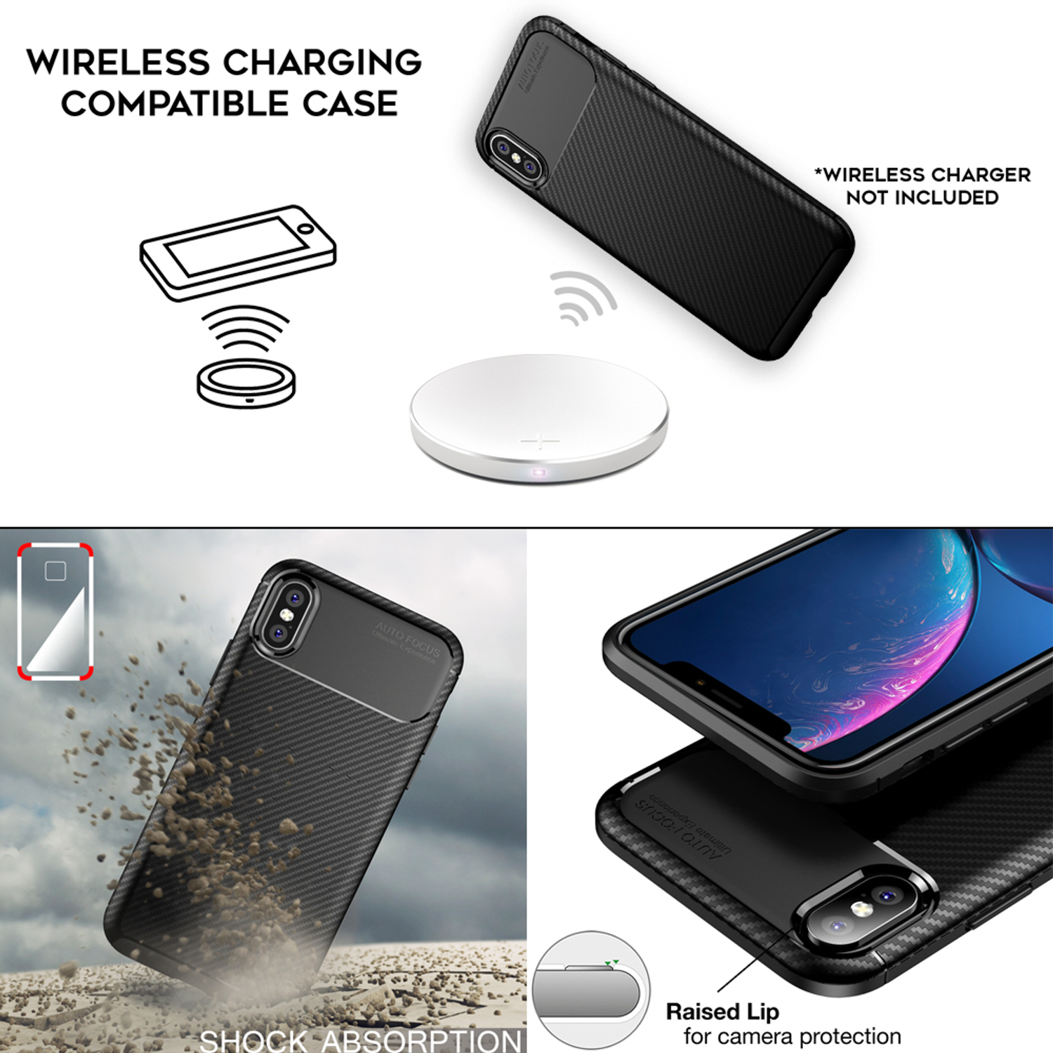 NALIA Carbon-Look Silikon iPhone Apple, X XS, Backcover, Schwarz iPhone Hülle