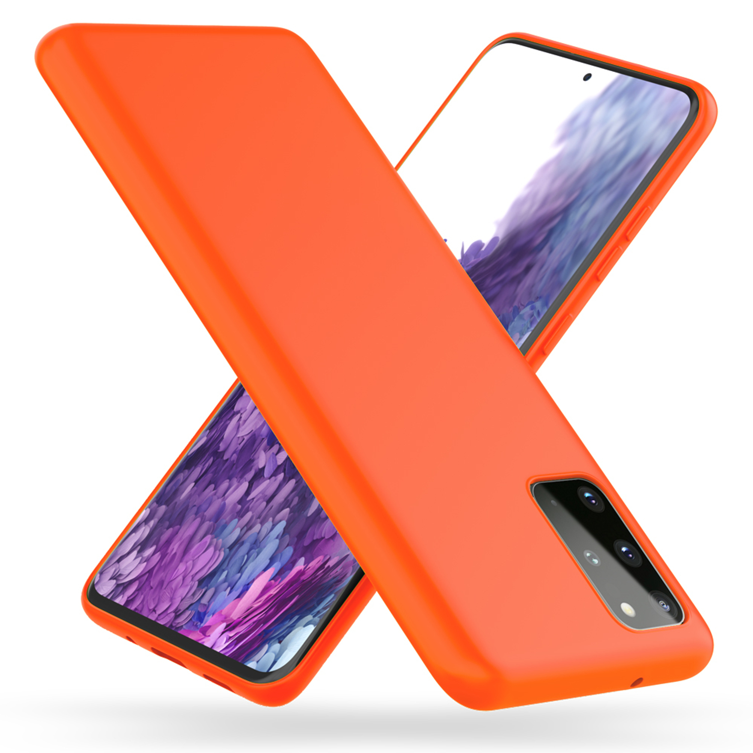 Orangene Handyhülle mit einem Telefon darin.