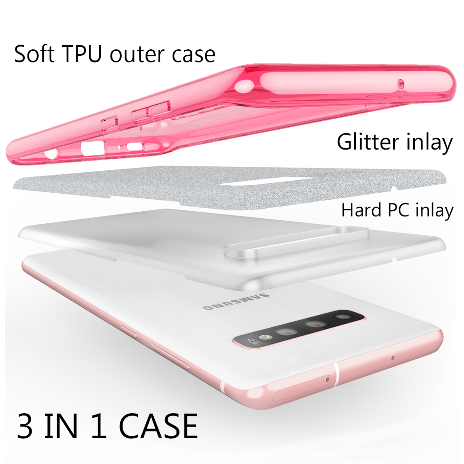 Plus, S10 Samsung, Backcover, Hülle, Pink Glitzer Galaxy NALIA