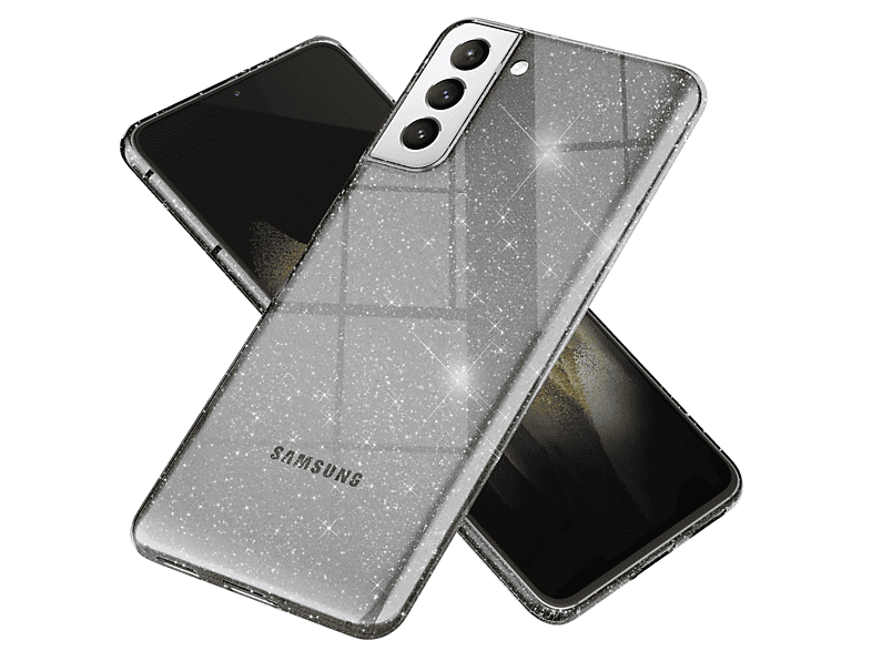 Samsung, Hülle, Schwarz Glitzer NALIA Klare S21, Silikon Backcover, Galaxy