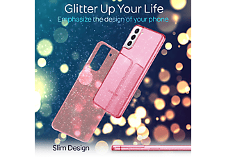 NALIA Klare Glitzer Silikon Hülle, Backcover, Samsung, Galaxy S21 Plus, Pink
