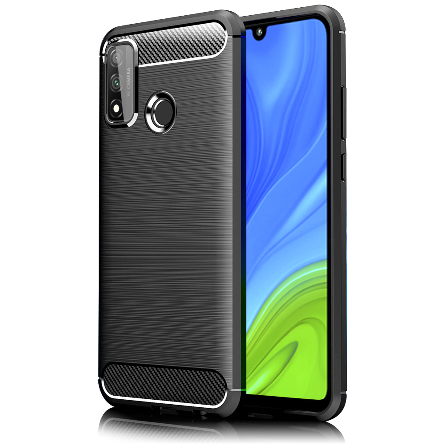 Silikon Hülle, P NALIA Schwarz Backcover, Smart Carbon-Look (2020), Huawei,