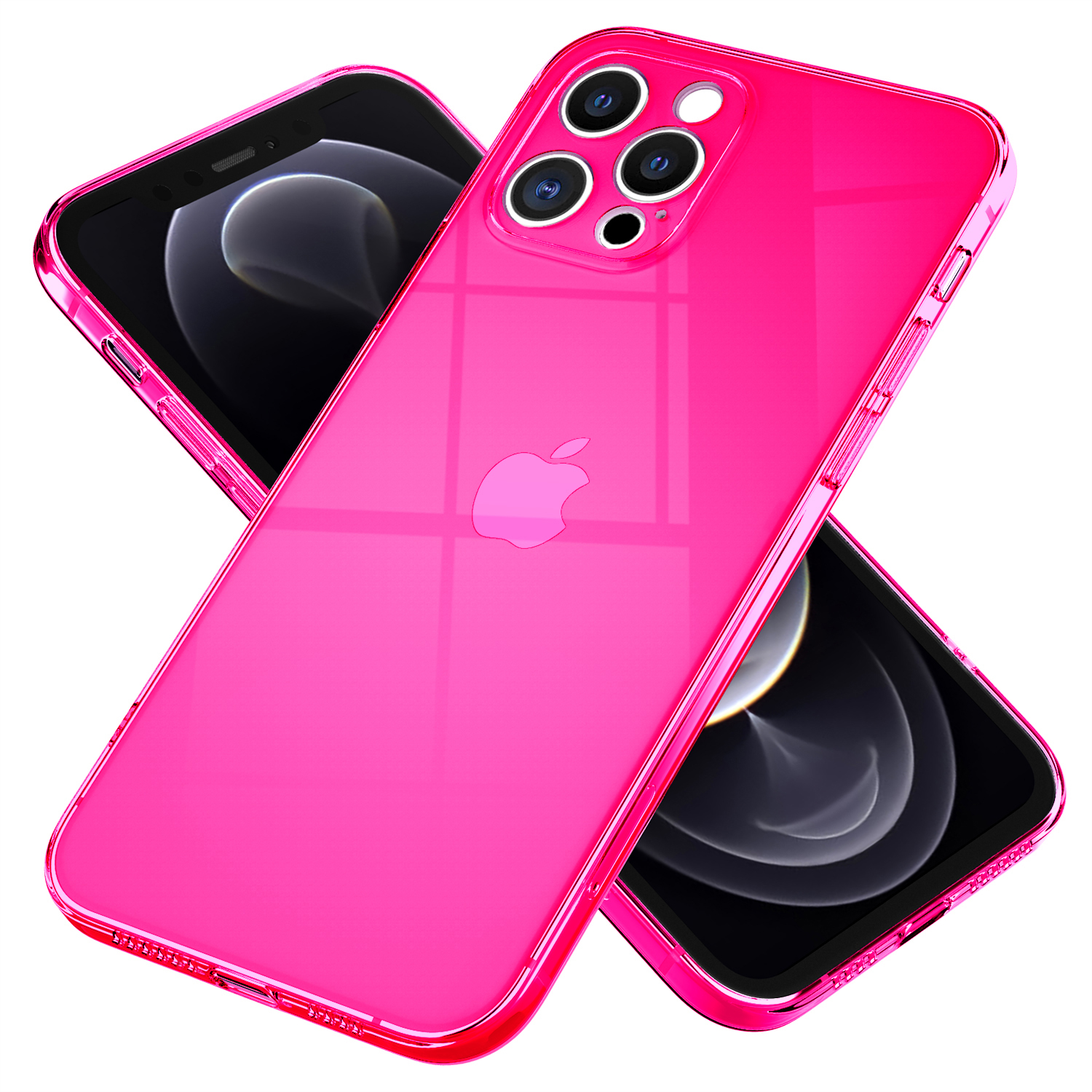 NALIA Klar Transparente Neon Silikon Pink Hülle, Backcover, iPhone Max, Apple, Pro 12