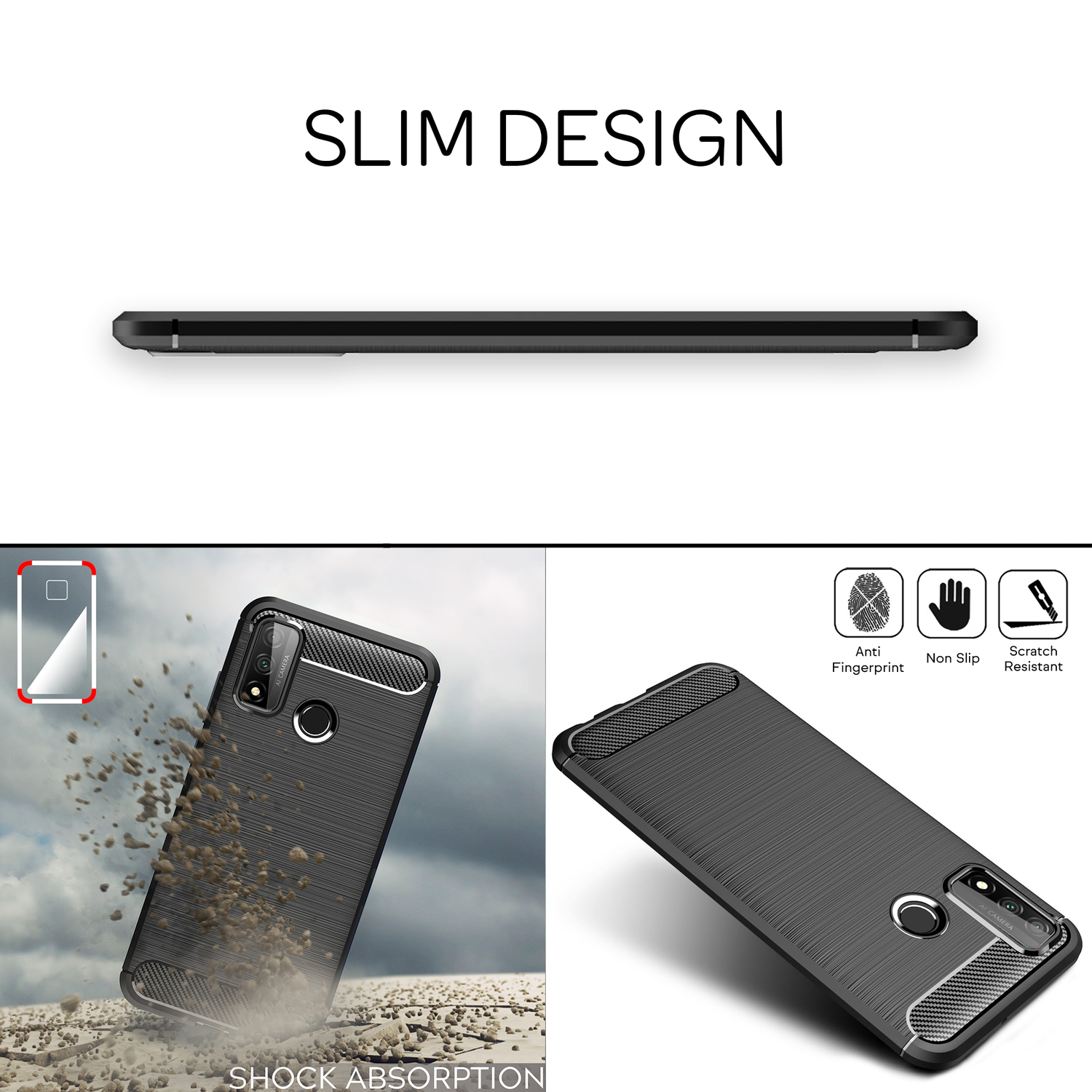 Silikon Hülle, P NALIA Schwarz Backcover, Smart Carbon-Look (2020), Huawei,