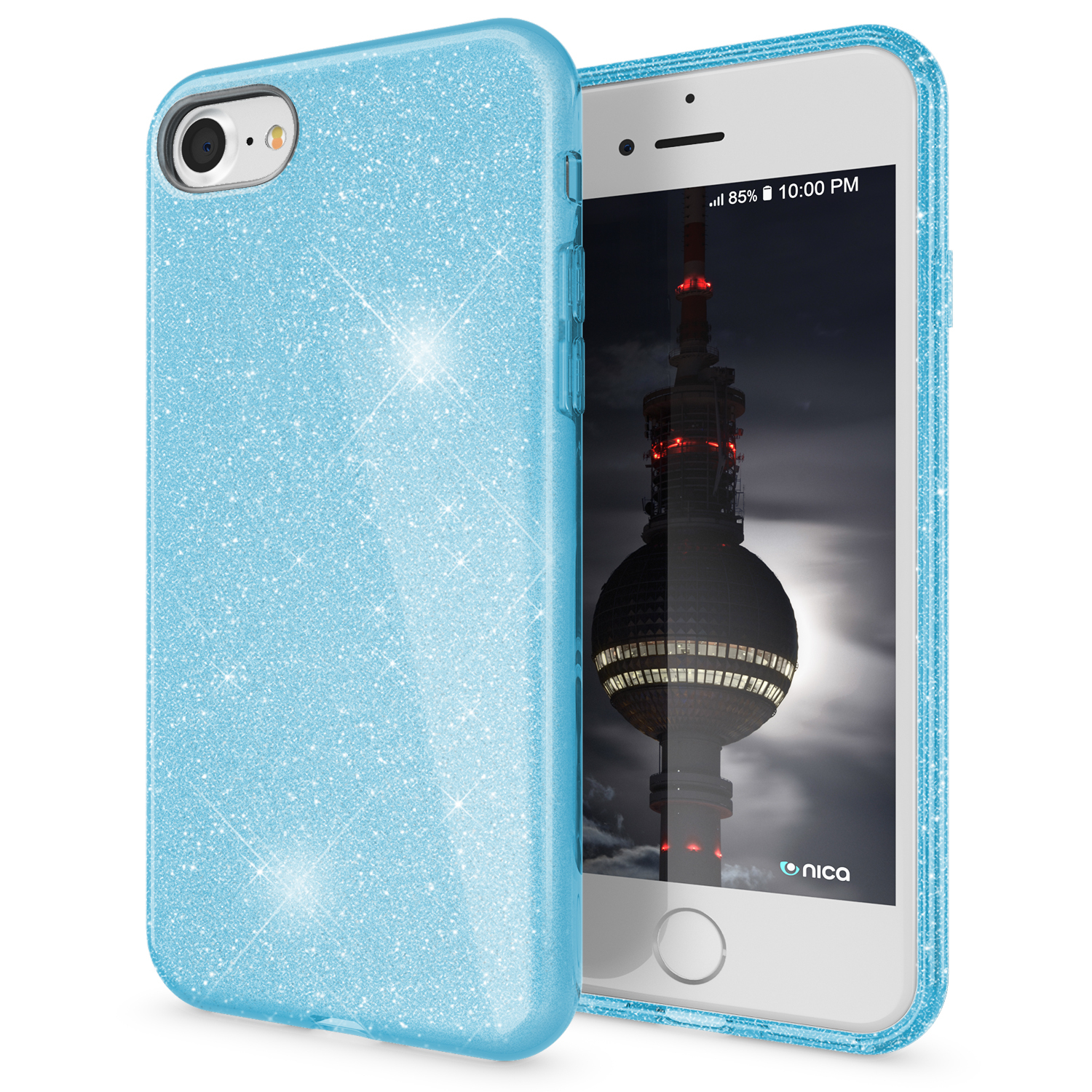 Backcover, Apple, 7 SE Glitzer iPhone Blau Hülle, NALIA 8 iPhone iPhone (2020),