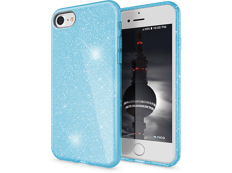 Backcover, Apple, 7 SE Glitzer iPhone Blau Hülle, NALIA 8 iPhone iPhone (2020),