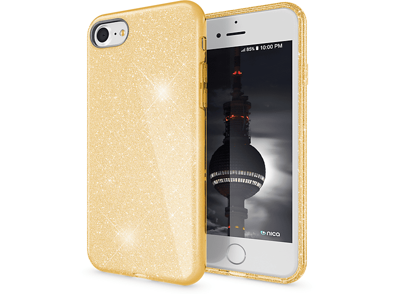 NALIA Glitzer Hülle, Gold Apple, iPhone (2020), iPhone 8 iPhone Backcover, 7 SE