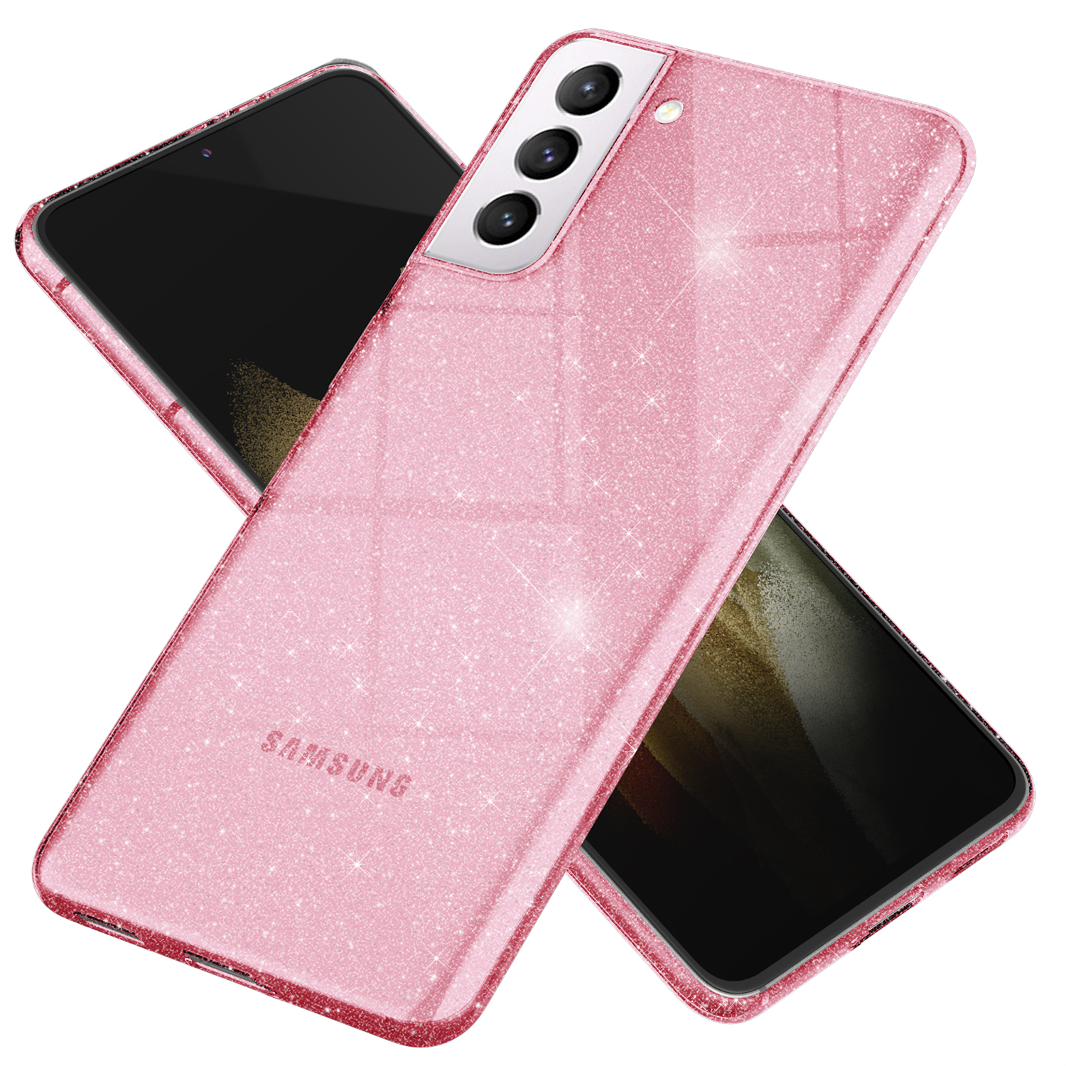 Backcover, Pink Silikon Klare S21 Glitzer Samsung, Galaxy Hülle, NALIA Plus,