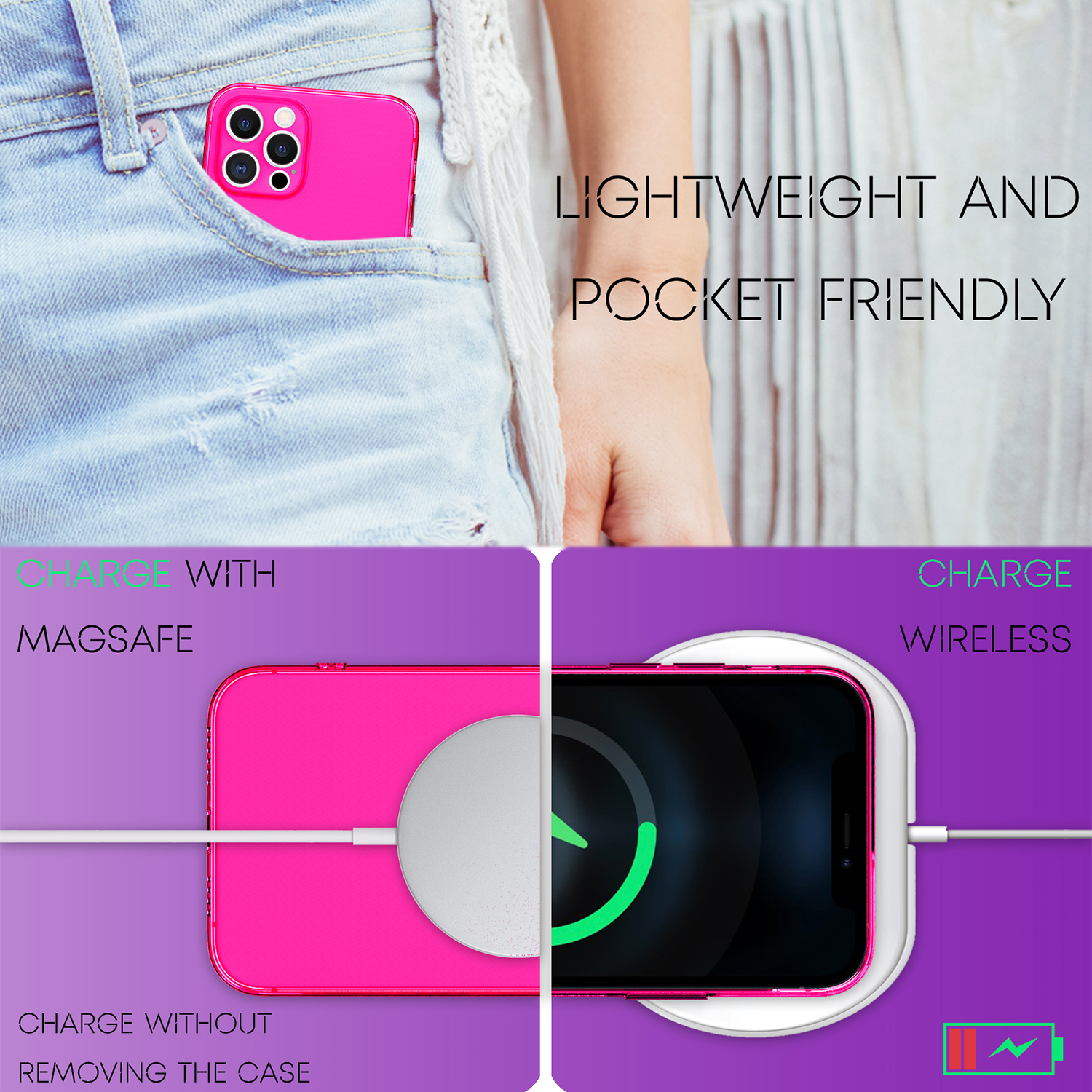 NALIA Klar Transparente Neon Silikon Apple, Pro Hülle, Backcover, 12 Pink Max, iPhone