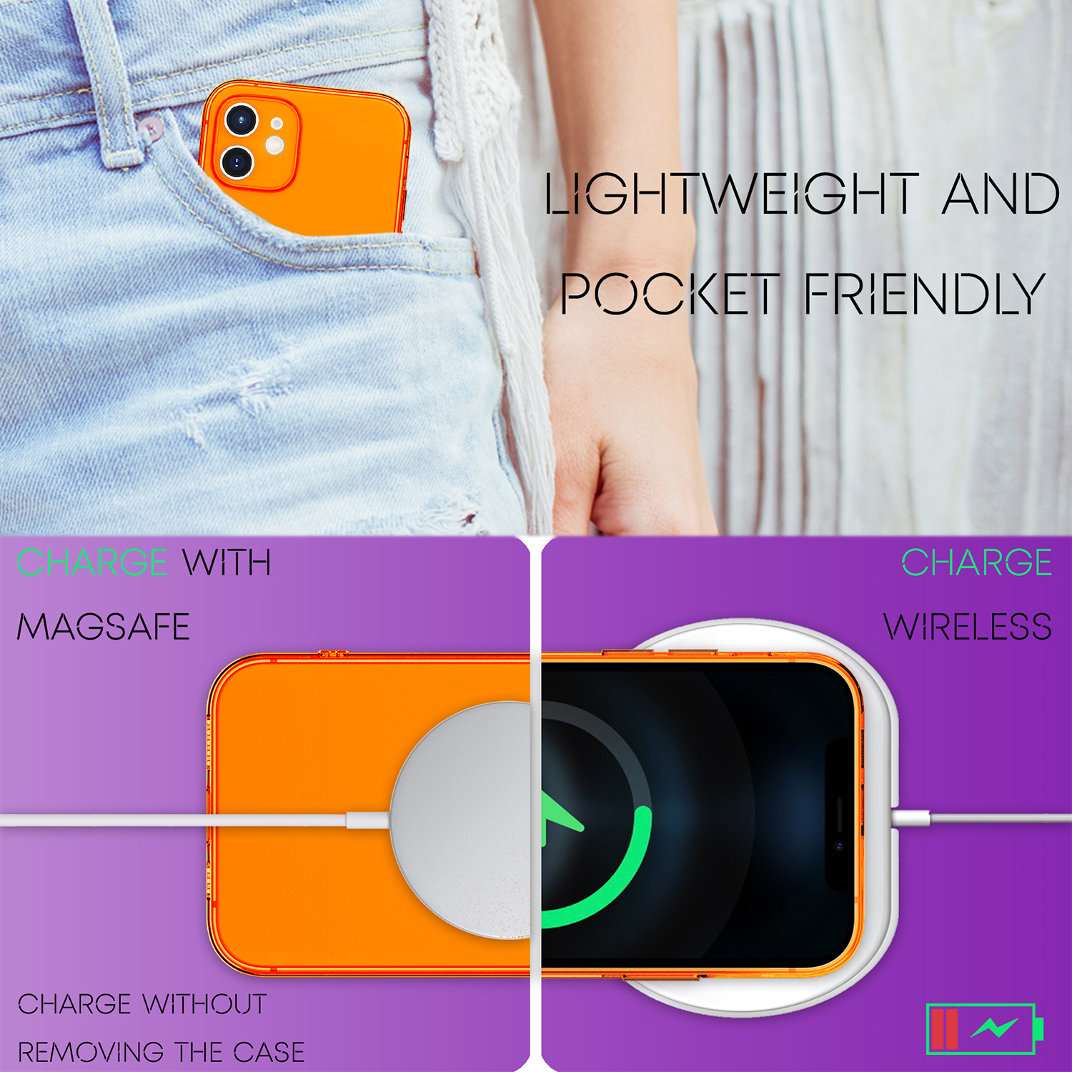 NALIA Klar Transparente Neon iPhone Hülle, 12, Backcover, Orange Silikon Apple