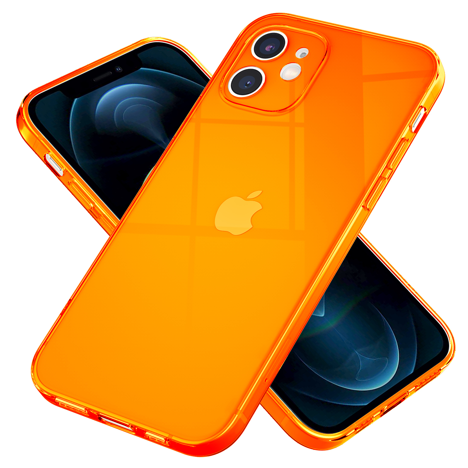 NALIA Klar Transparente Neon iPhone Hülle, 12, Backcover, Orange Silikon Apple