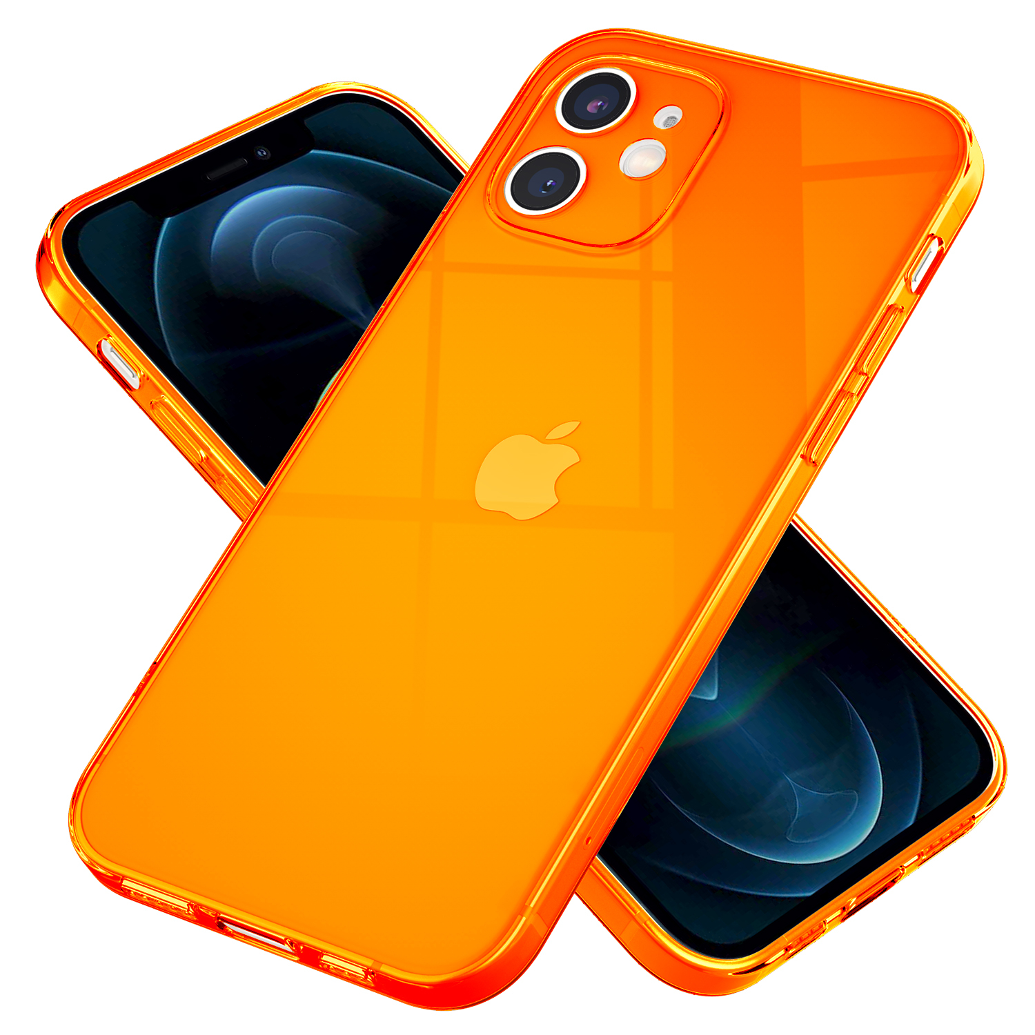 12, Hülle, NALIA Backcover, Transparente Silikon Apple, Neon Orange Klar iPhone