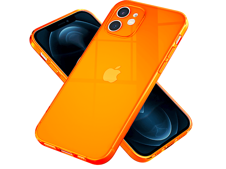 12, Hülle, NALIA Backcover, Transparente Silikon Apple, Neon Orange Klar iPhone